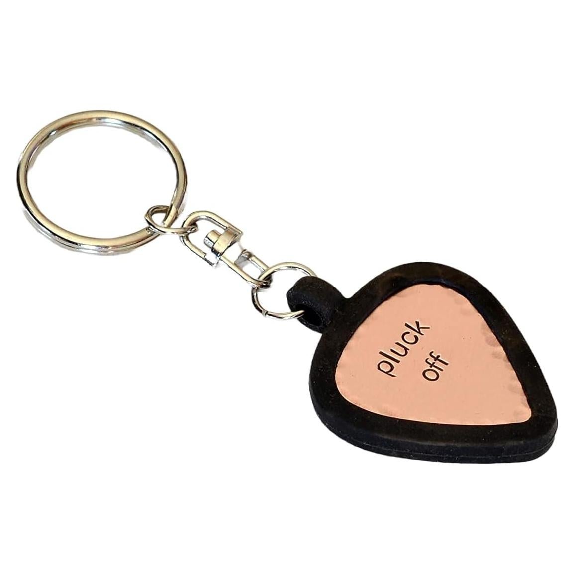 Llavero con Púa de Guitarra Jugable de Cobre y Soporte