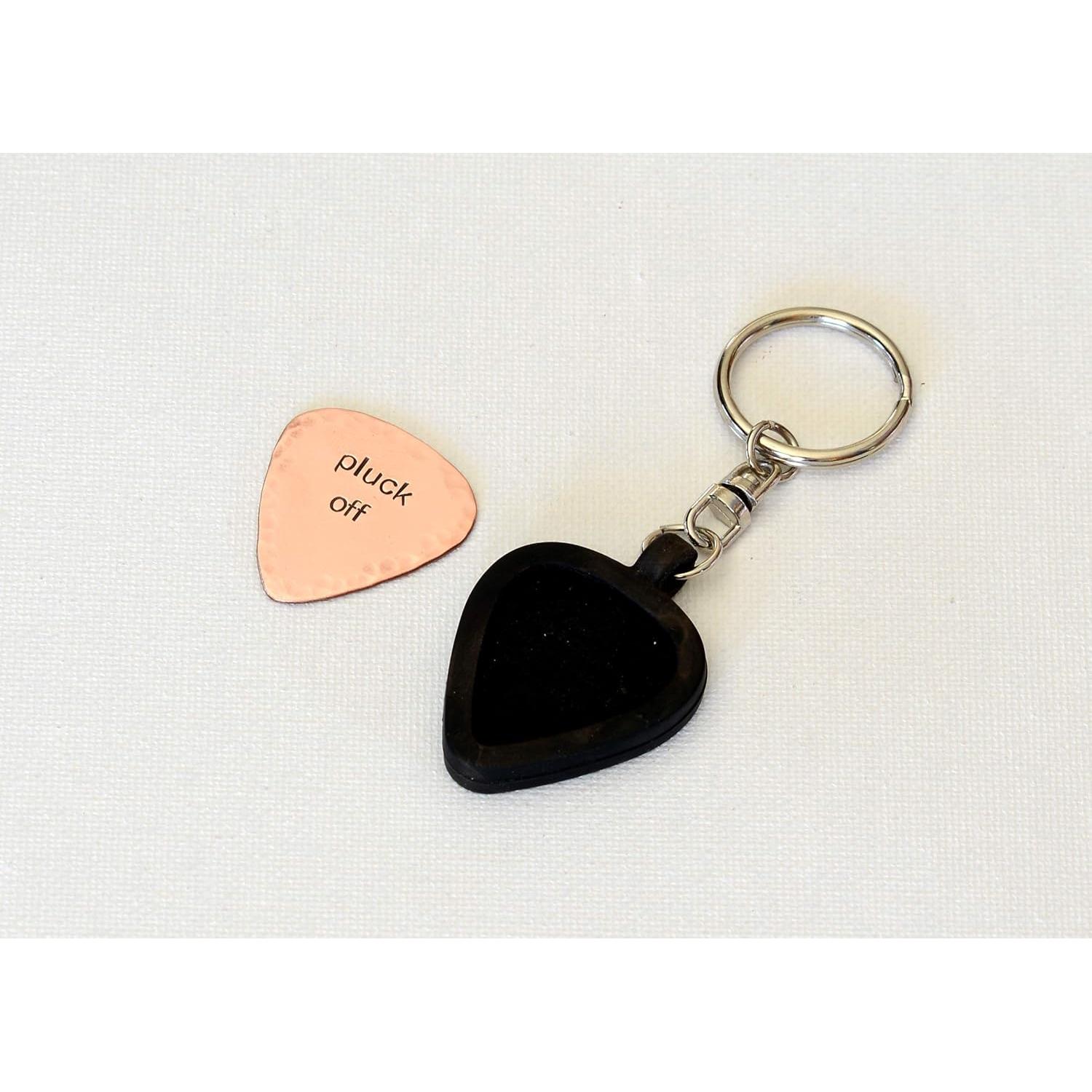 Llavero con Púa de Guitarra Jugable de Cobre y Soporte