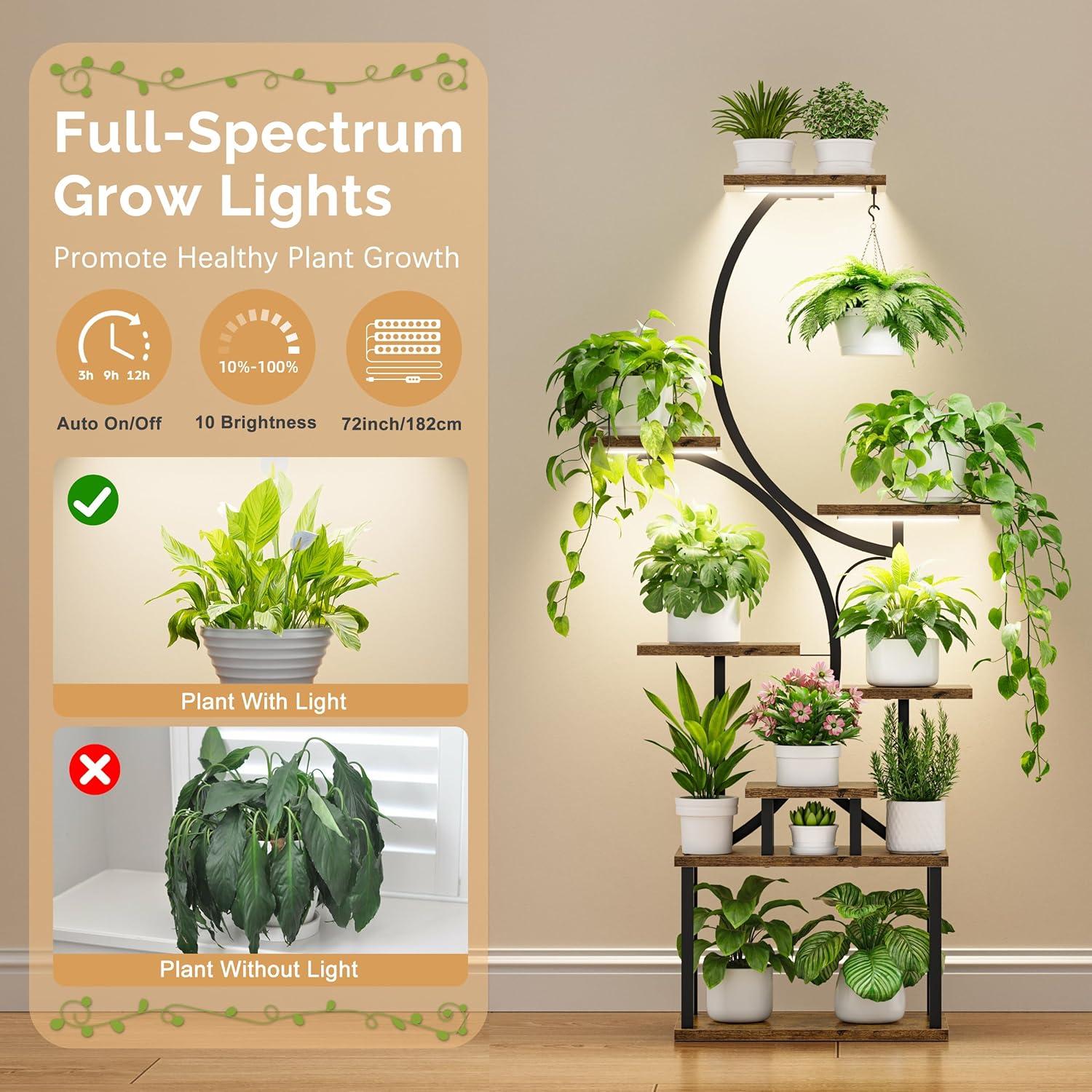 Soporte de Plantas Interior Bacekoll 158 cm con Luz de Crecimiento