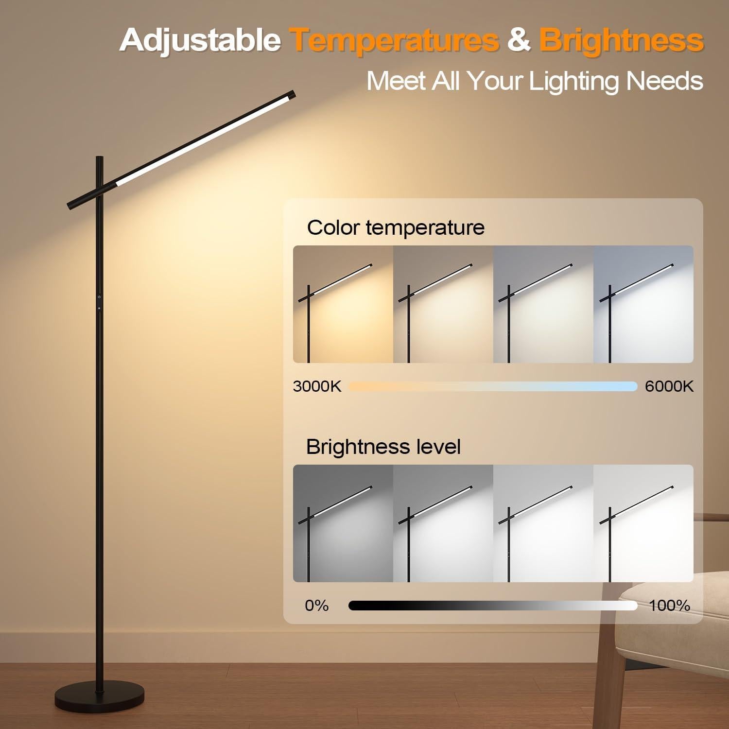 Lámpara de Pie LED Nintiue 170 cm Regulable 1800LM Control Remoto