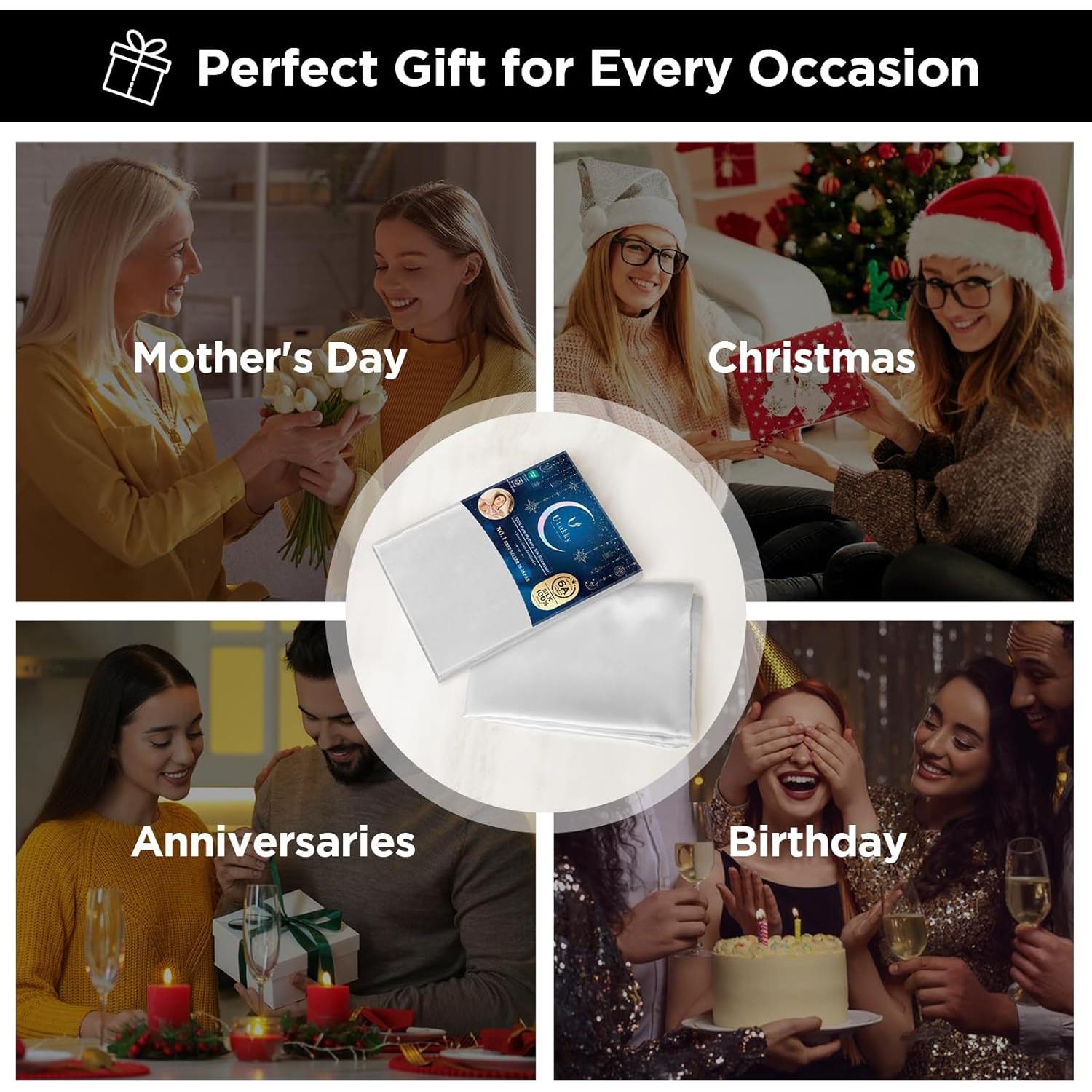 Funda de Almohada Utukky 100% Seda de Morera Reina Gris