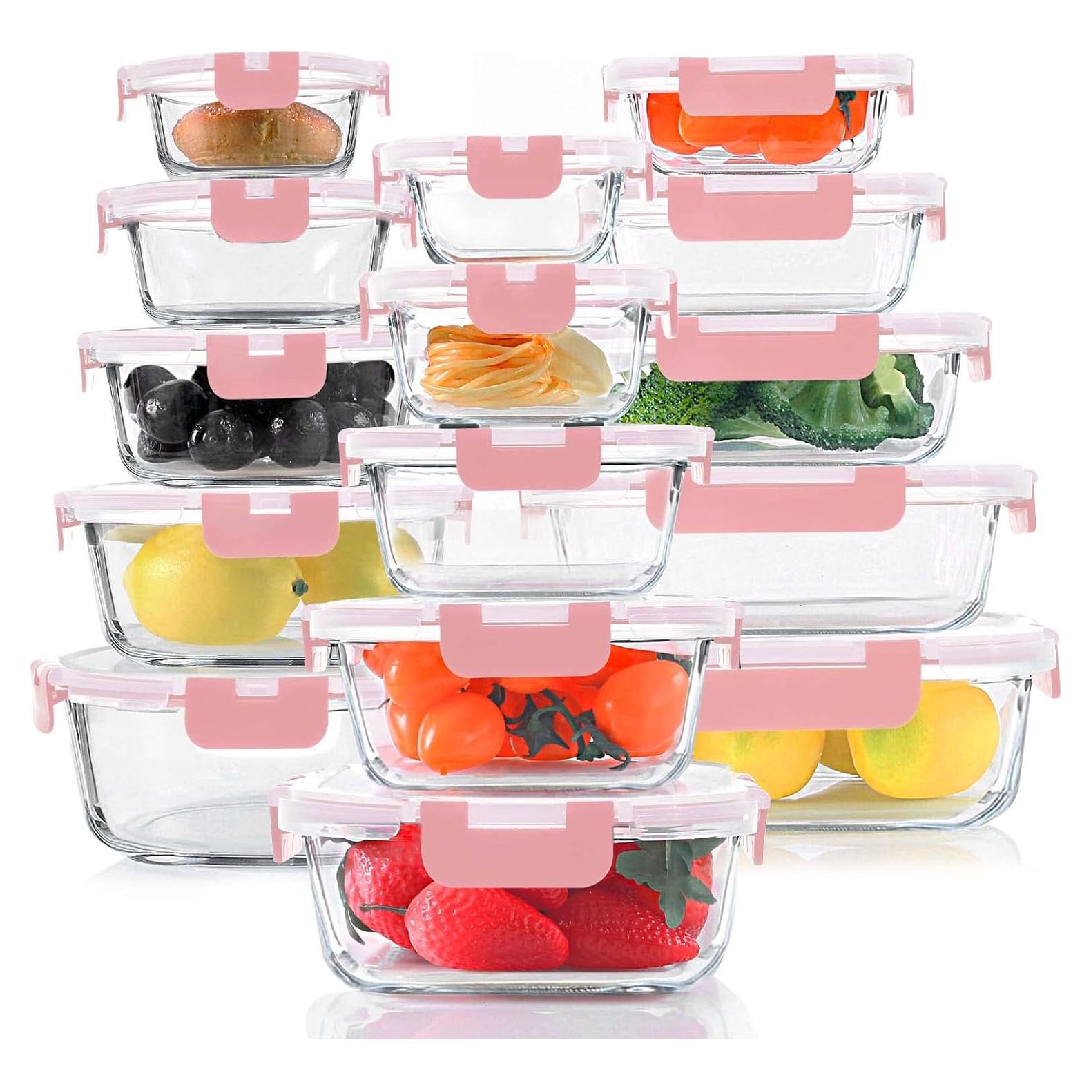 KOMUEE Set 30 Piezas Contenedores Vidrio Herméticos Rosa