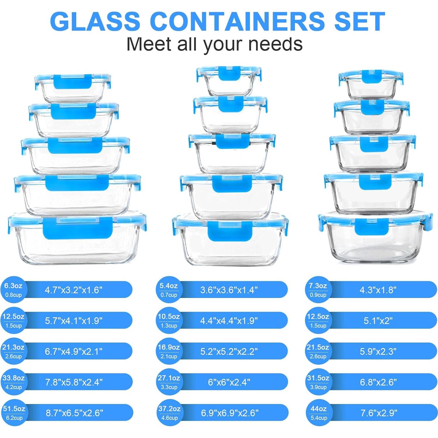 Set de 30 Contenedores de Vidrio KOMUEE con Tapas Herméticas