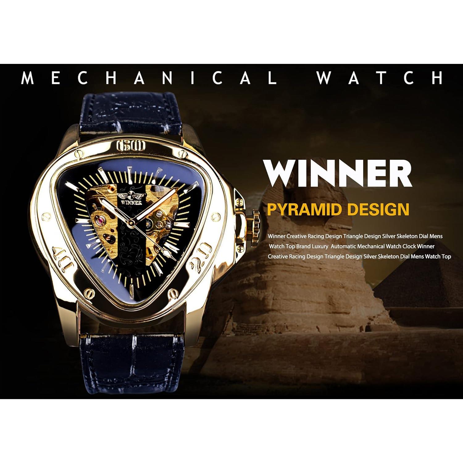Reloj Mecánico Winner Automático Esfera Triangular Negro Dorado