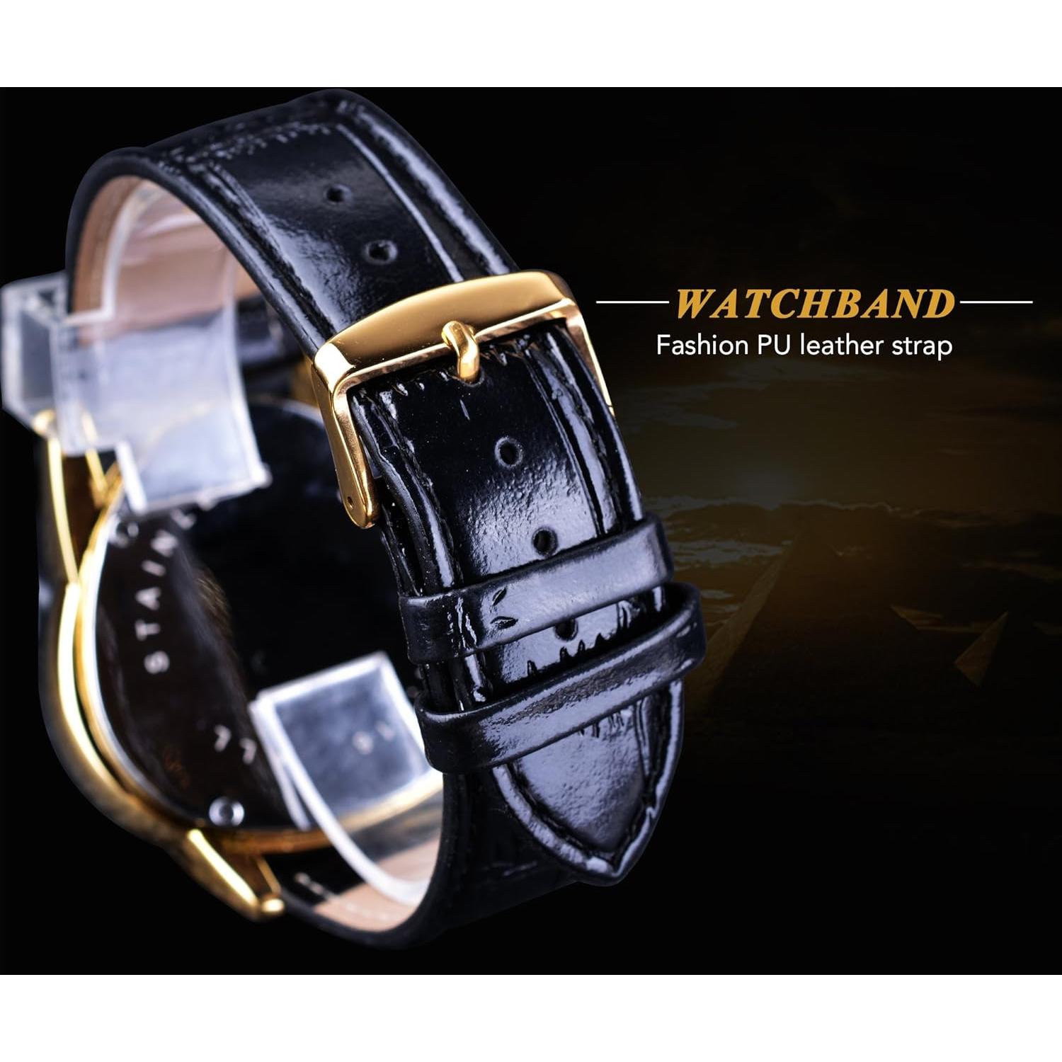 Reloj Mecánico Winner Automático Esfera Triangular Negro Dorado