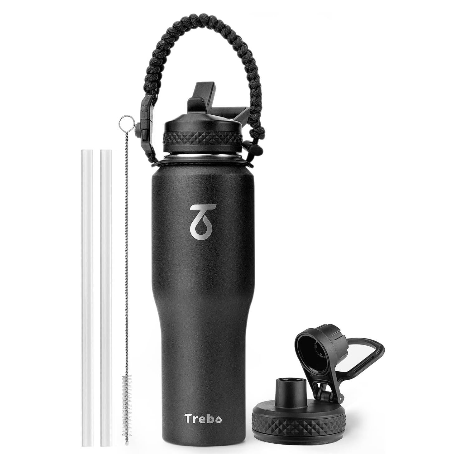 Botella de Agua Aislada Trebo 32 oz Acero Inoxidable Negro