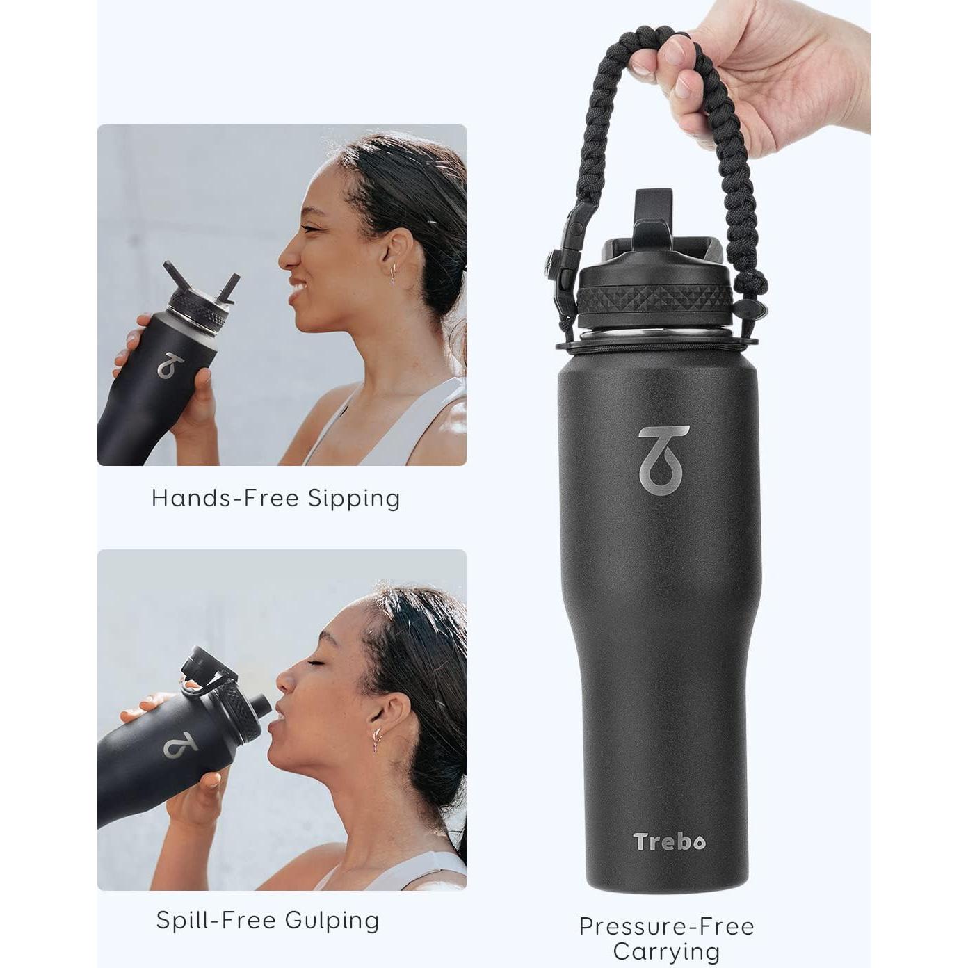 Botella de Agua Aislada Trebo 32 oz Acero Inoxidable Negro