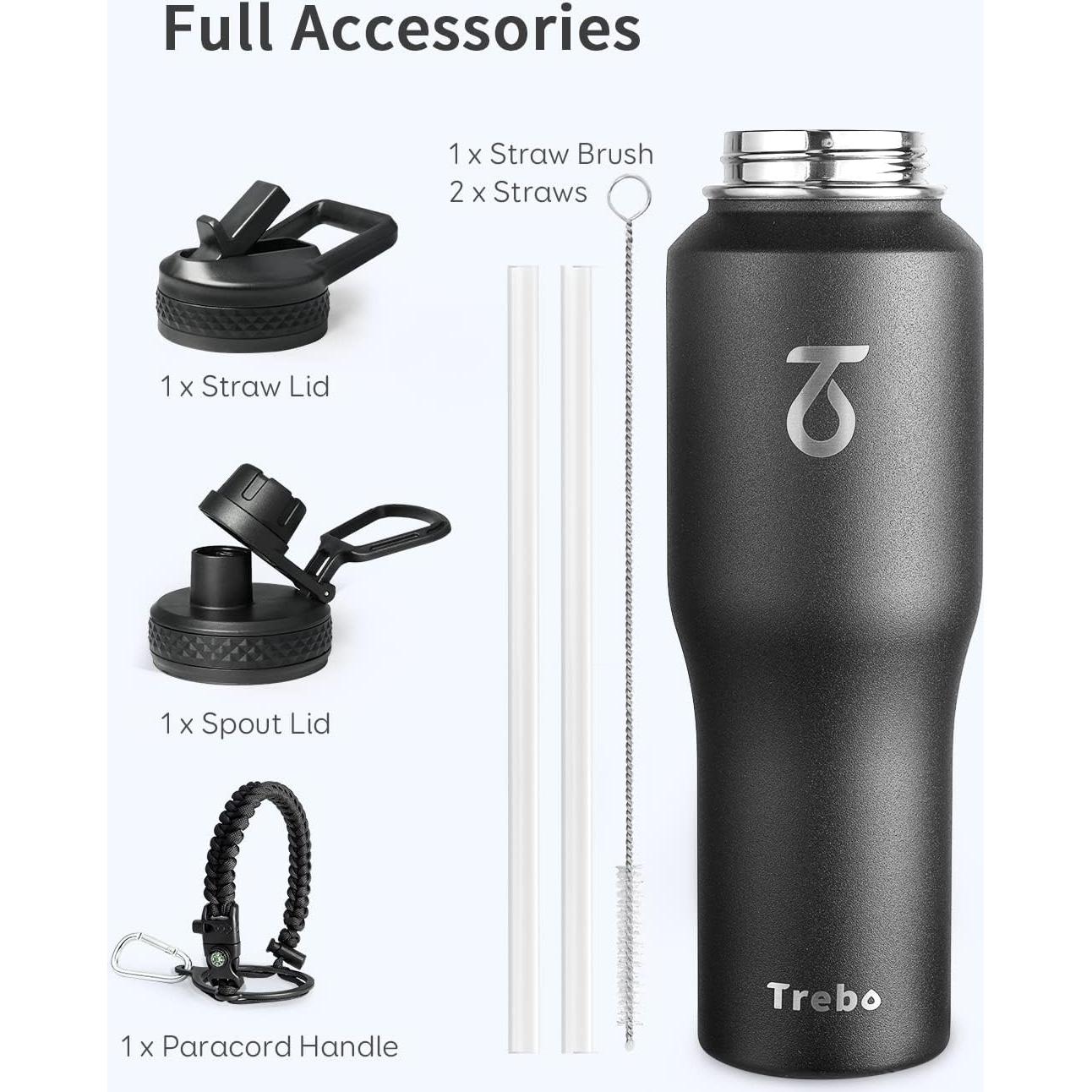 Botella de Agua Aislada Trebo 32 oz Acero Inoxidable Negro