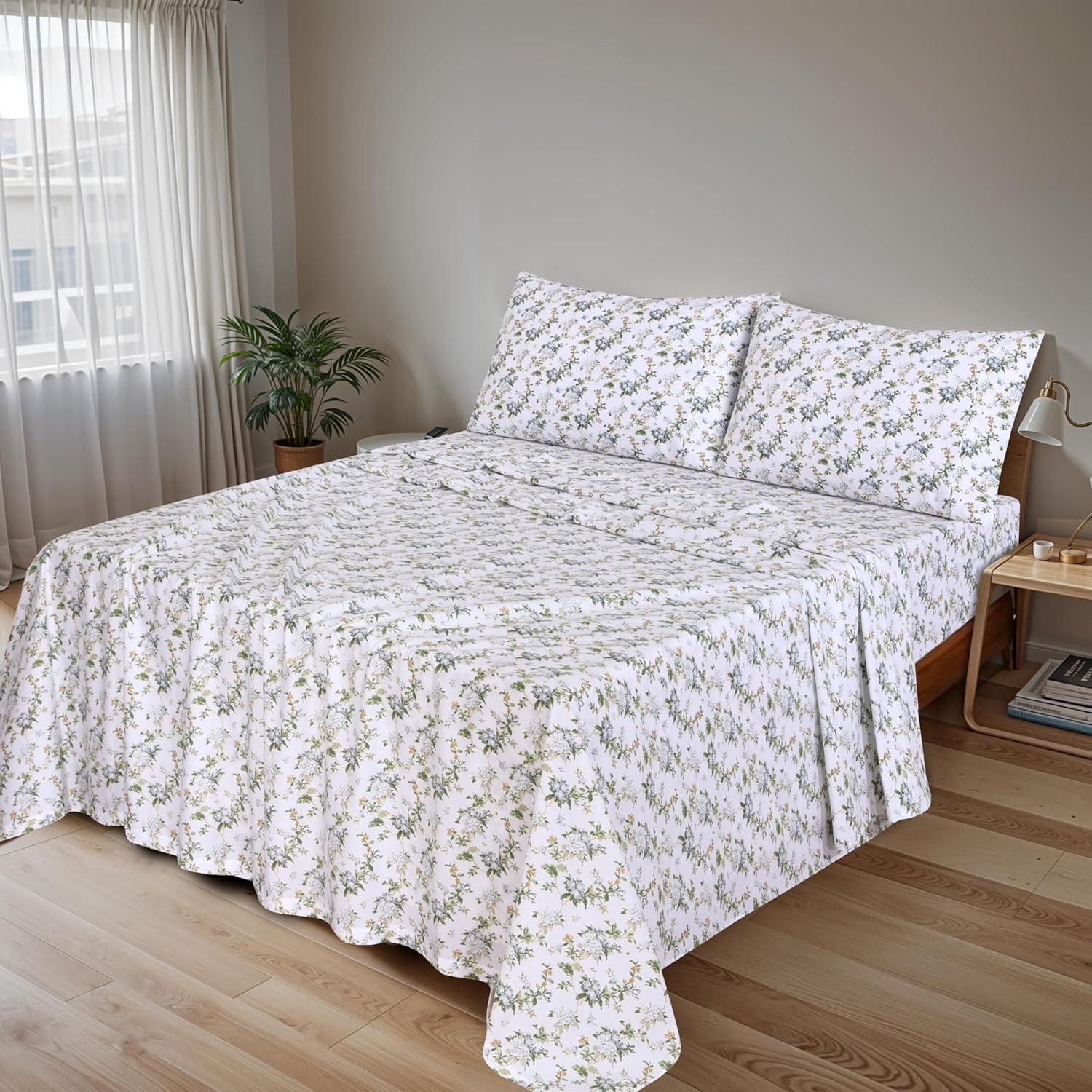 Sábanas Queen 100% Algodón RUVANTI Floral 4 Piezas