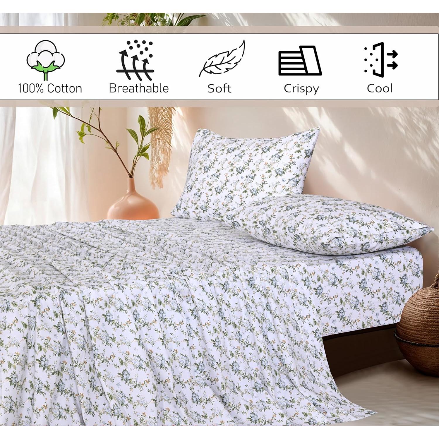 Sábanas Queen 100% Algodón RUVANTI Floral 4 Piezas