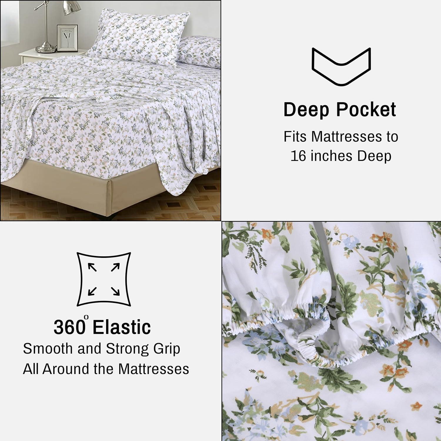 Sábanas Queen 100% Algodón RUVANTI Floral 4 Piezas