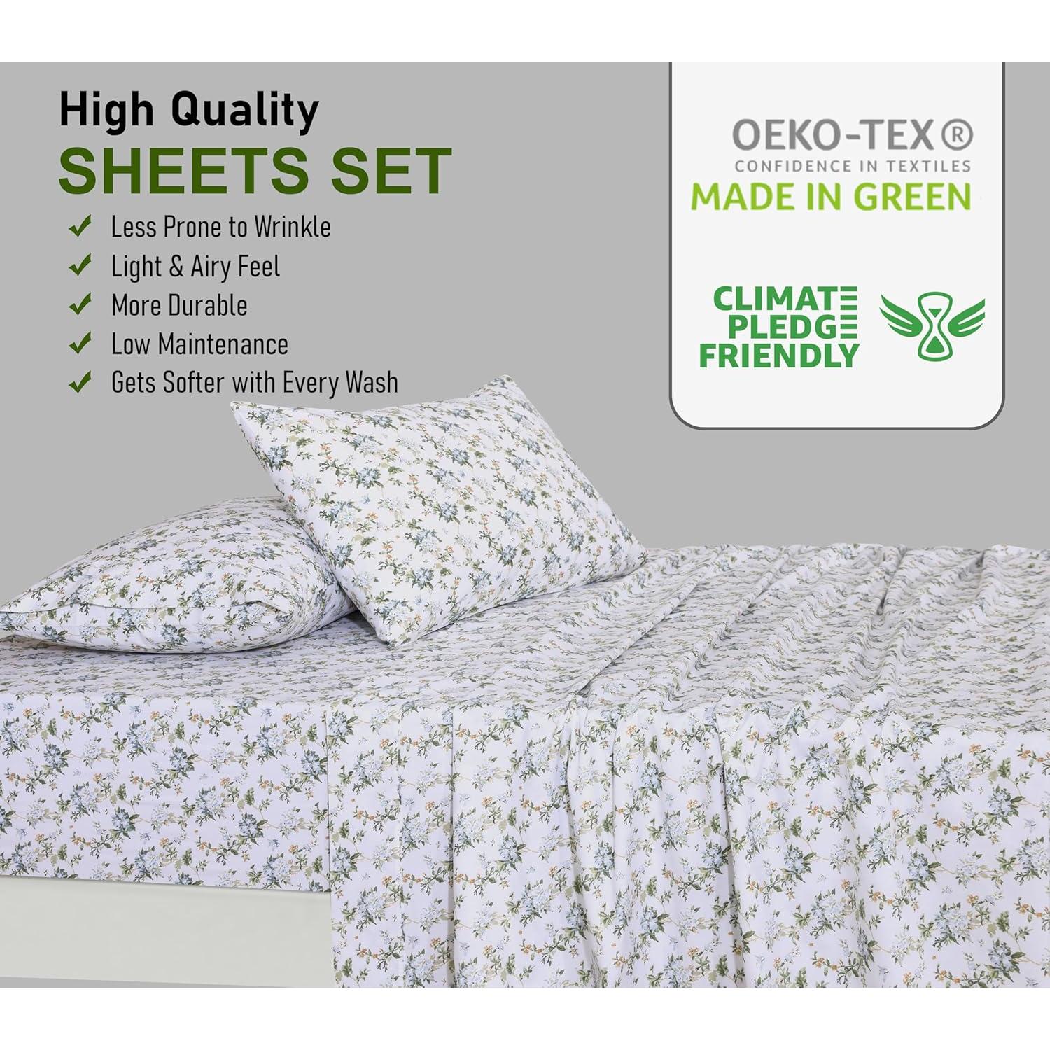 Sábanas Queen 100% Algodón RUVANTI Floral 4 Piezas