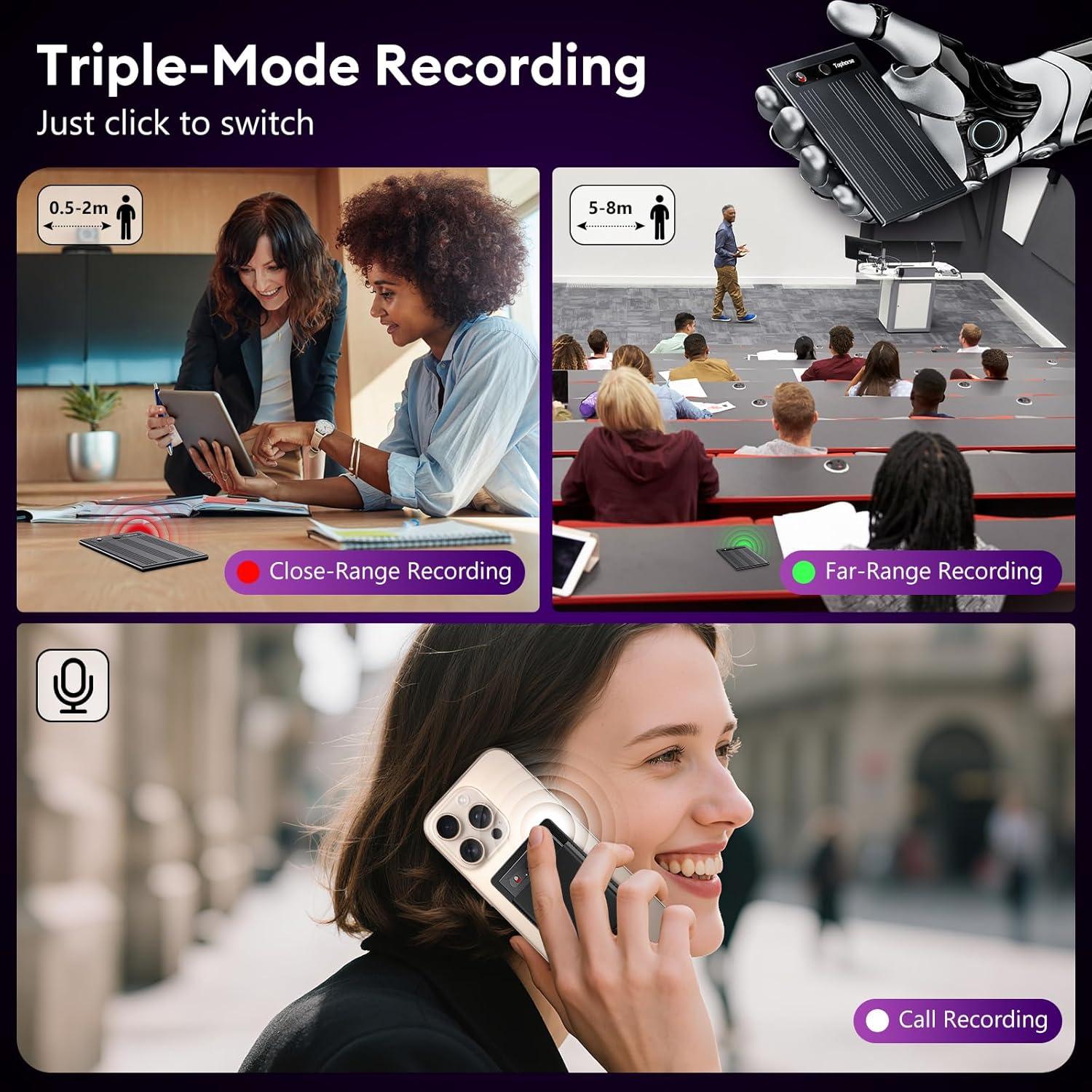 Grabadora de Voz AI Tophorse NOTE-1, 64GB, Transcripción en 101 Idiomas