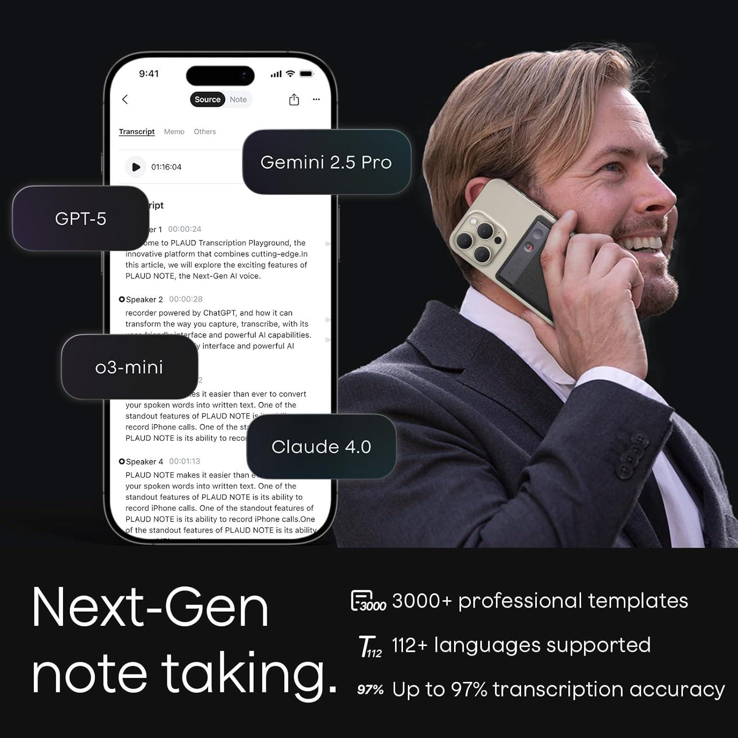 Grabadora de Voz AI Plaud Note 64GB con Estuche Negro