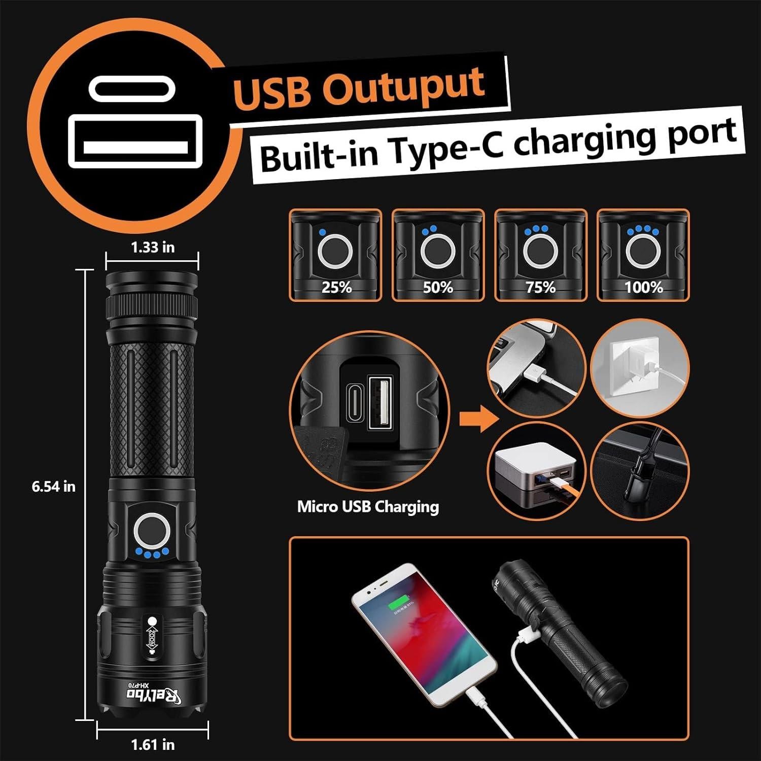 Linterna LED Relybo X16B 3000 Lúmenes Recargable IP67