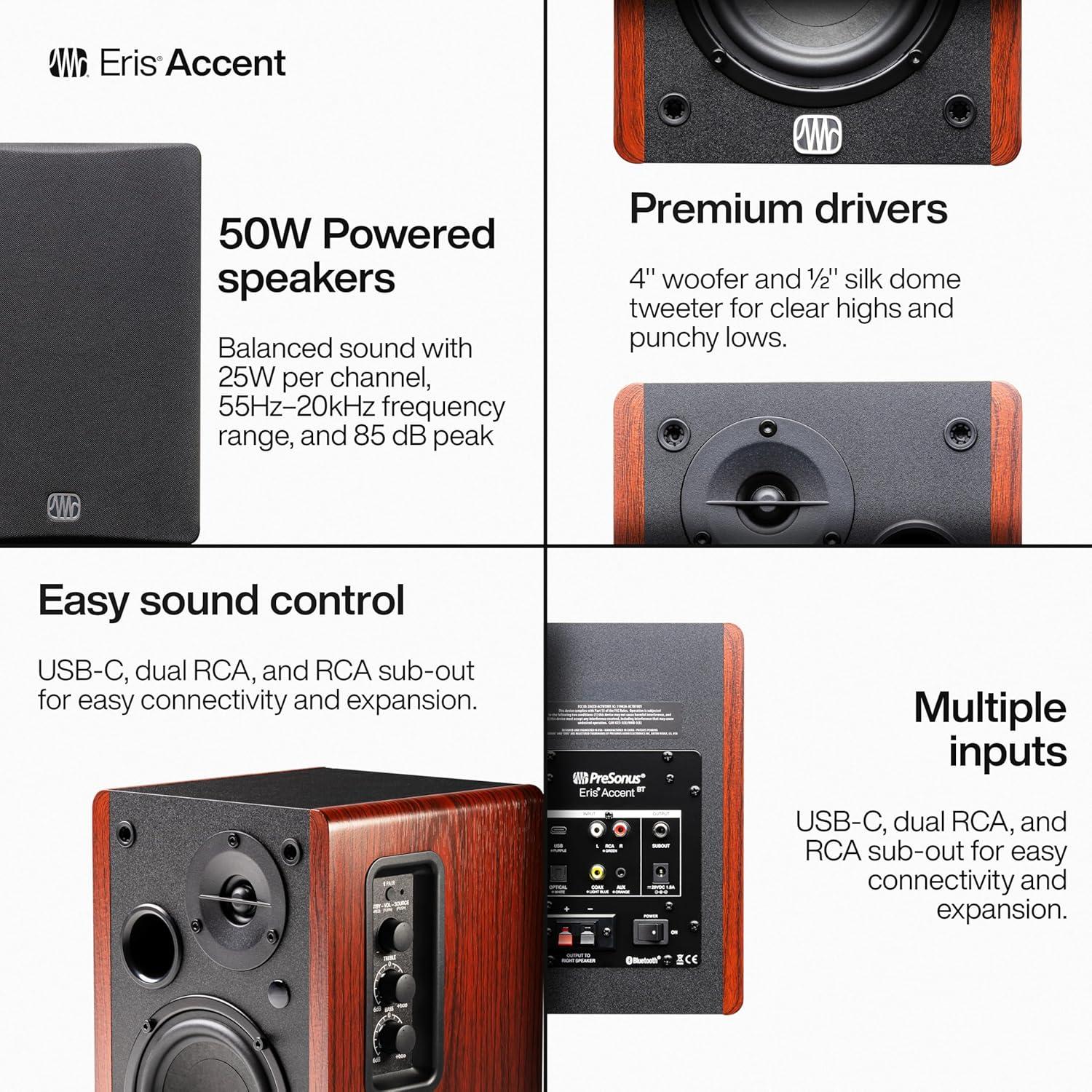 Altavoces de Estantería PreSonus Eris Accent 50W con Control Remoto