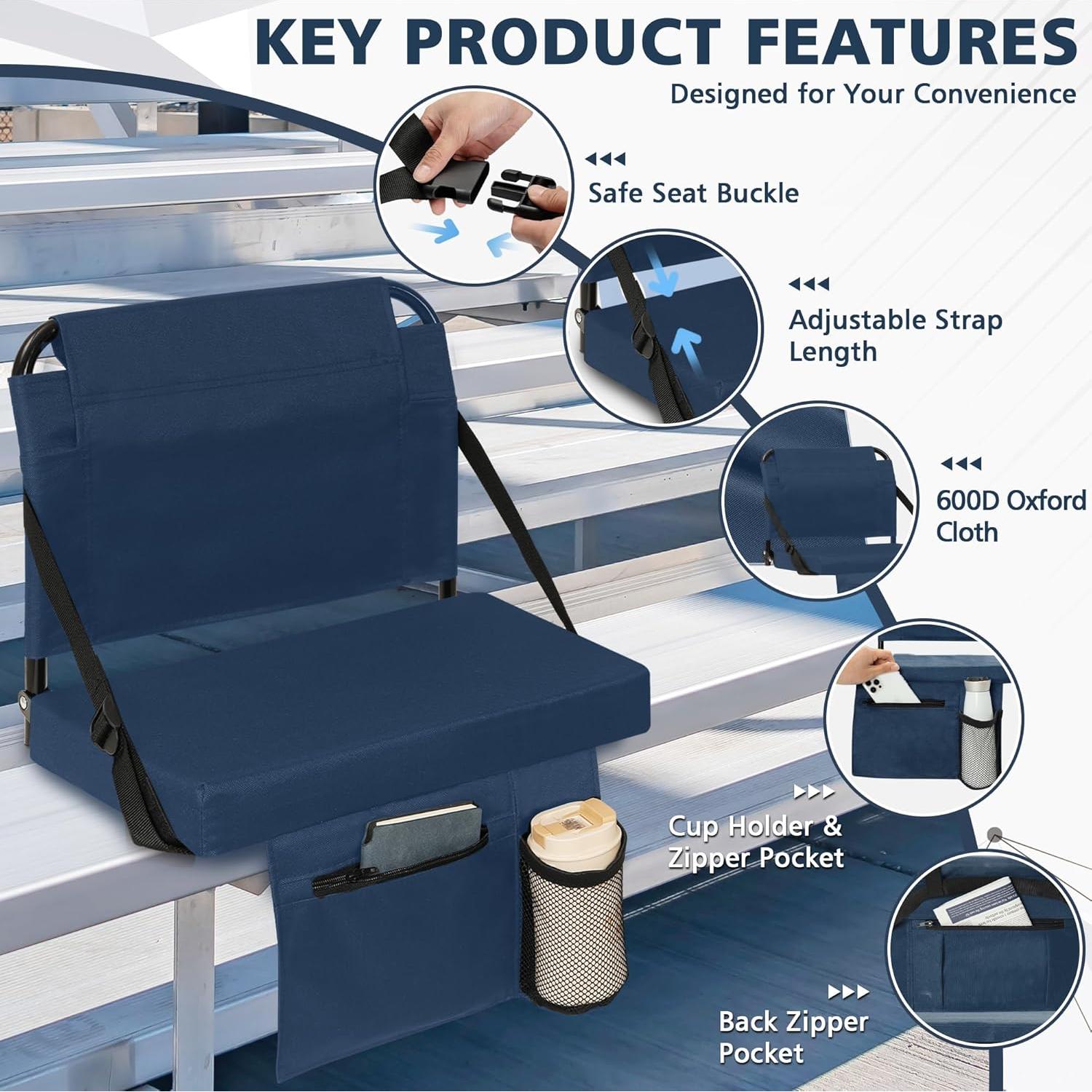 Asiento de Estadio Besunbar con Respaldo y Cojín Ancho - Marino, Paquete de 2