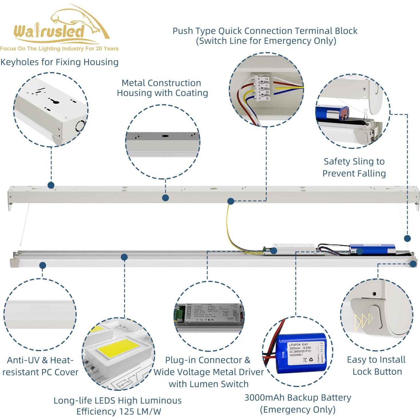 Luz LED Lineal Walrusled 4 pies con Sensor y Control Remoto