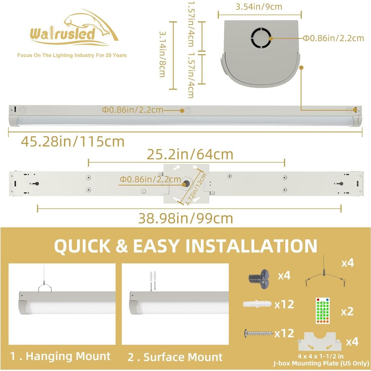 Luz LED Lineal Walrusled 4 pies con Sensor y Control Remoto