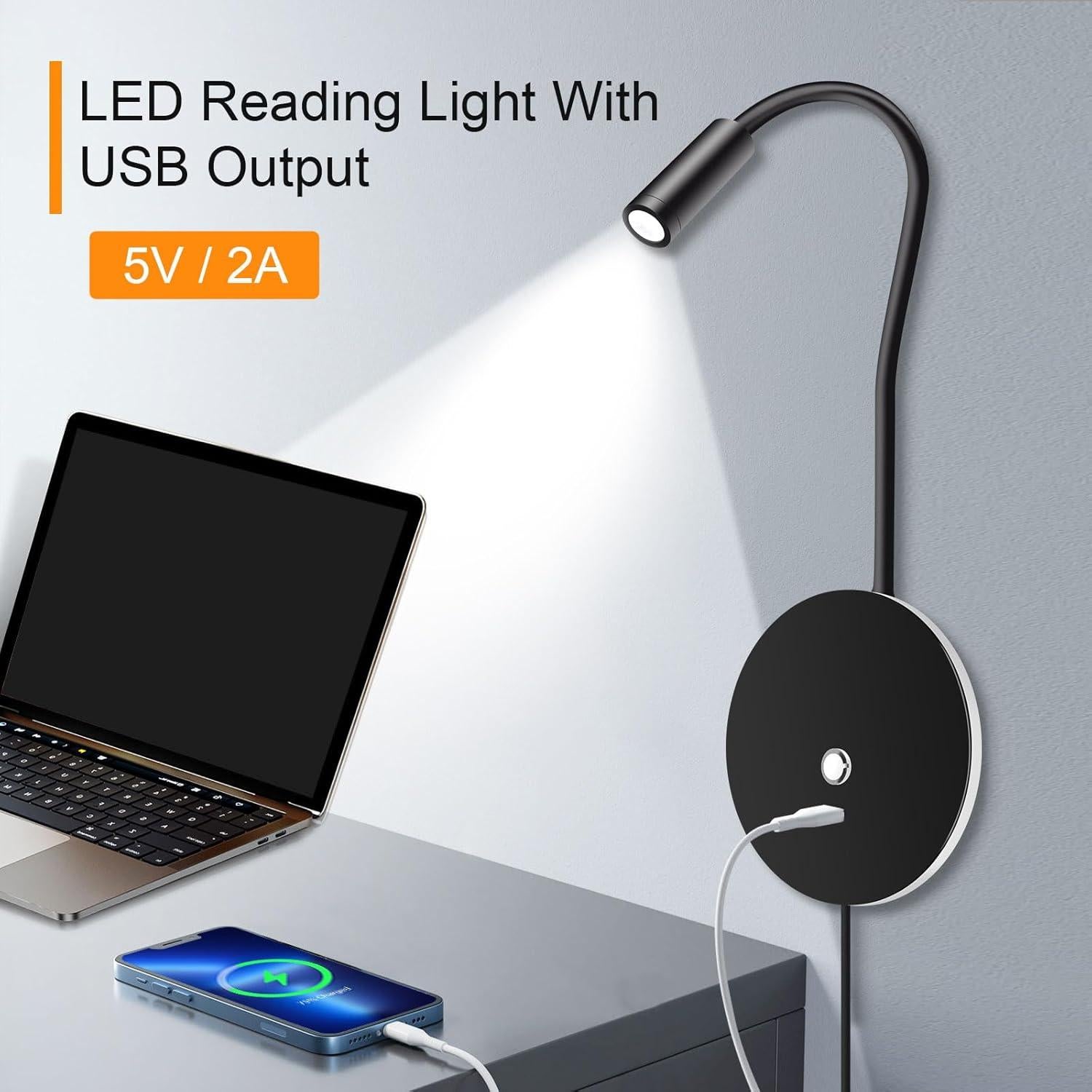 Luz de Lectura de Pared ERAY con USB y 3 Colores - Paquete de 2