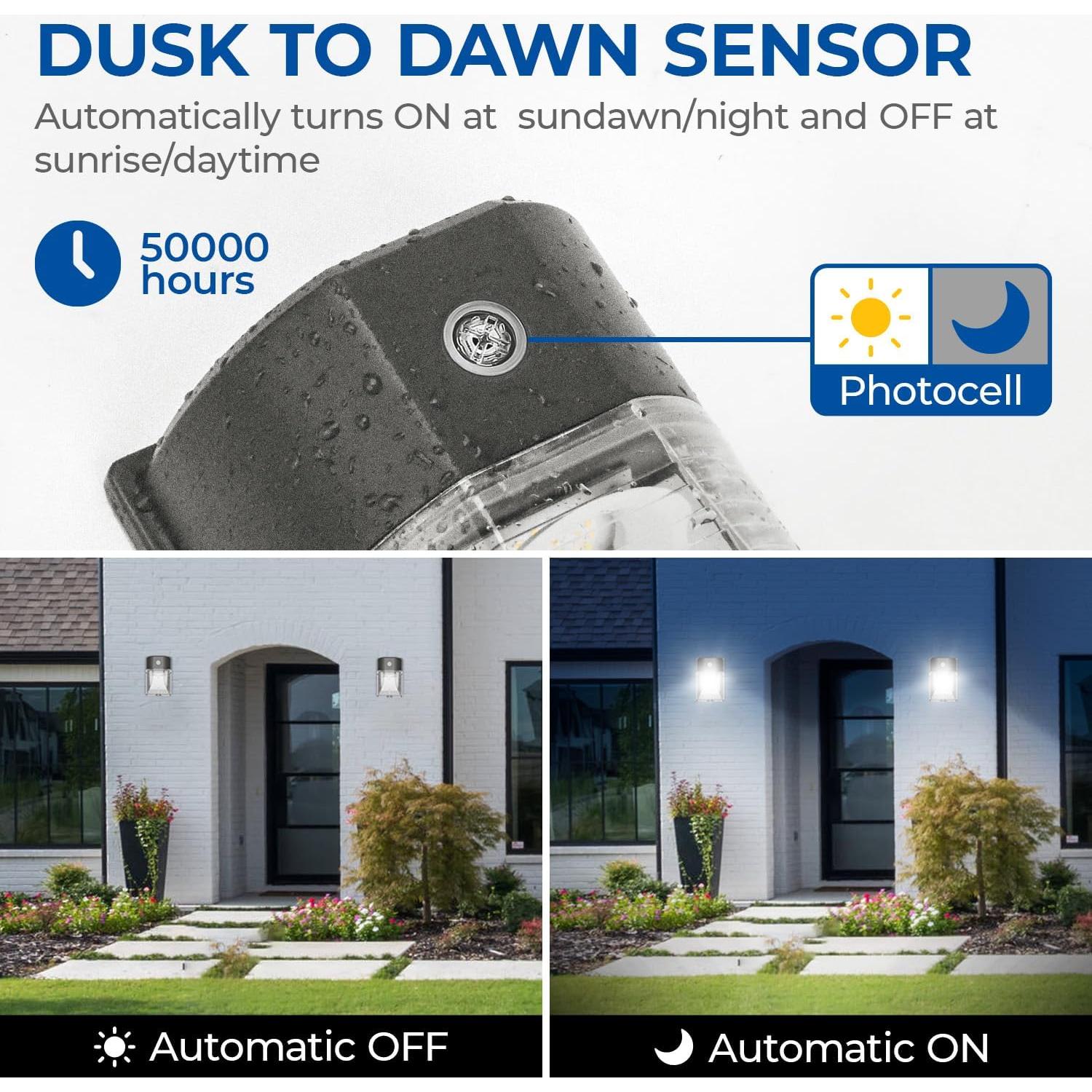 CINOTON Luz de Pared LED 26W con Sensor Crepúsculo 3000LM IP65