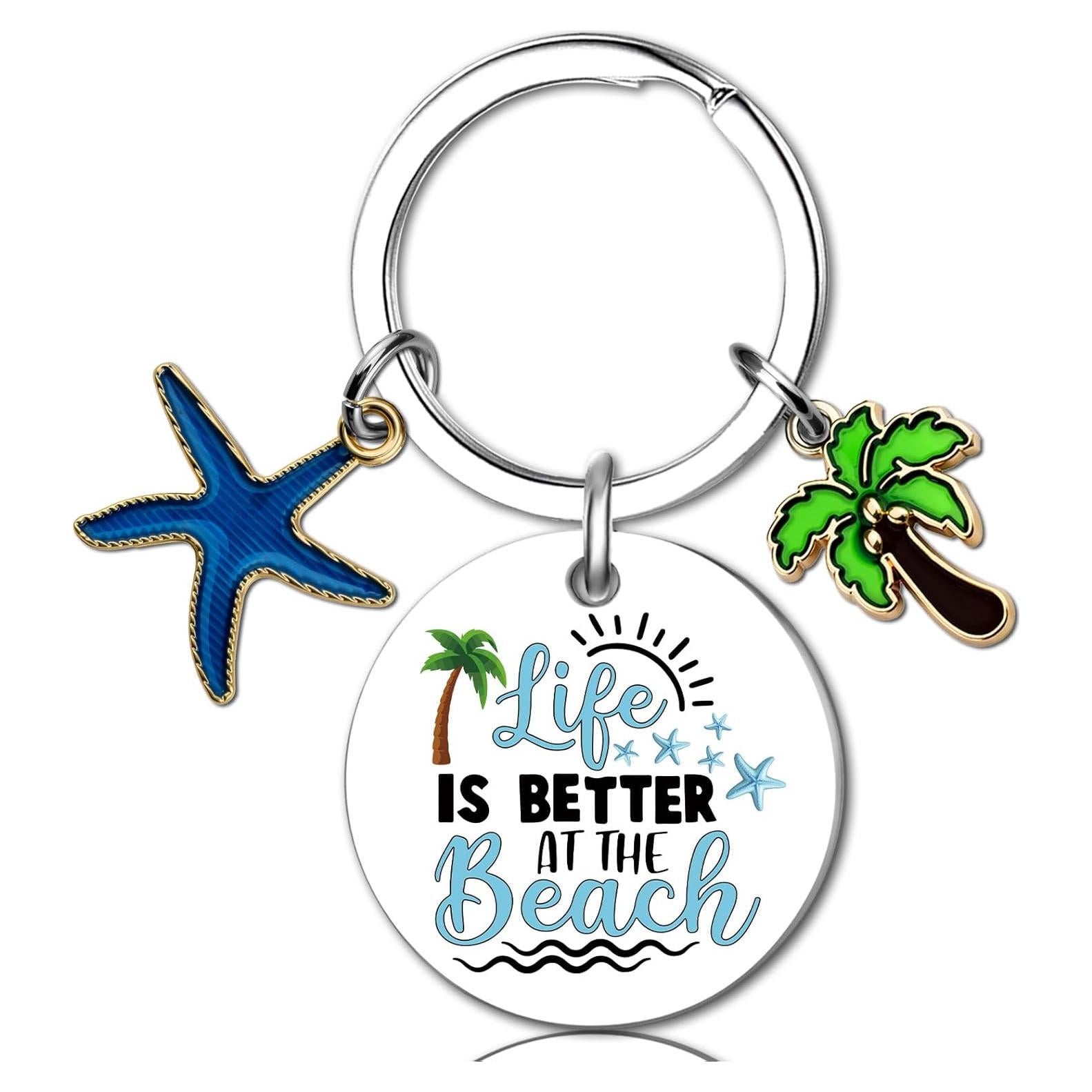 Llavero de Playa con Estrella de Mar y Palmera - Regalo Temático