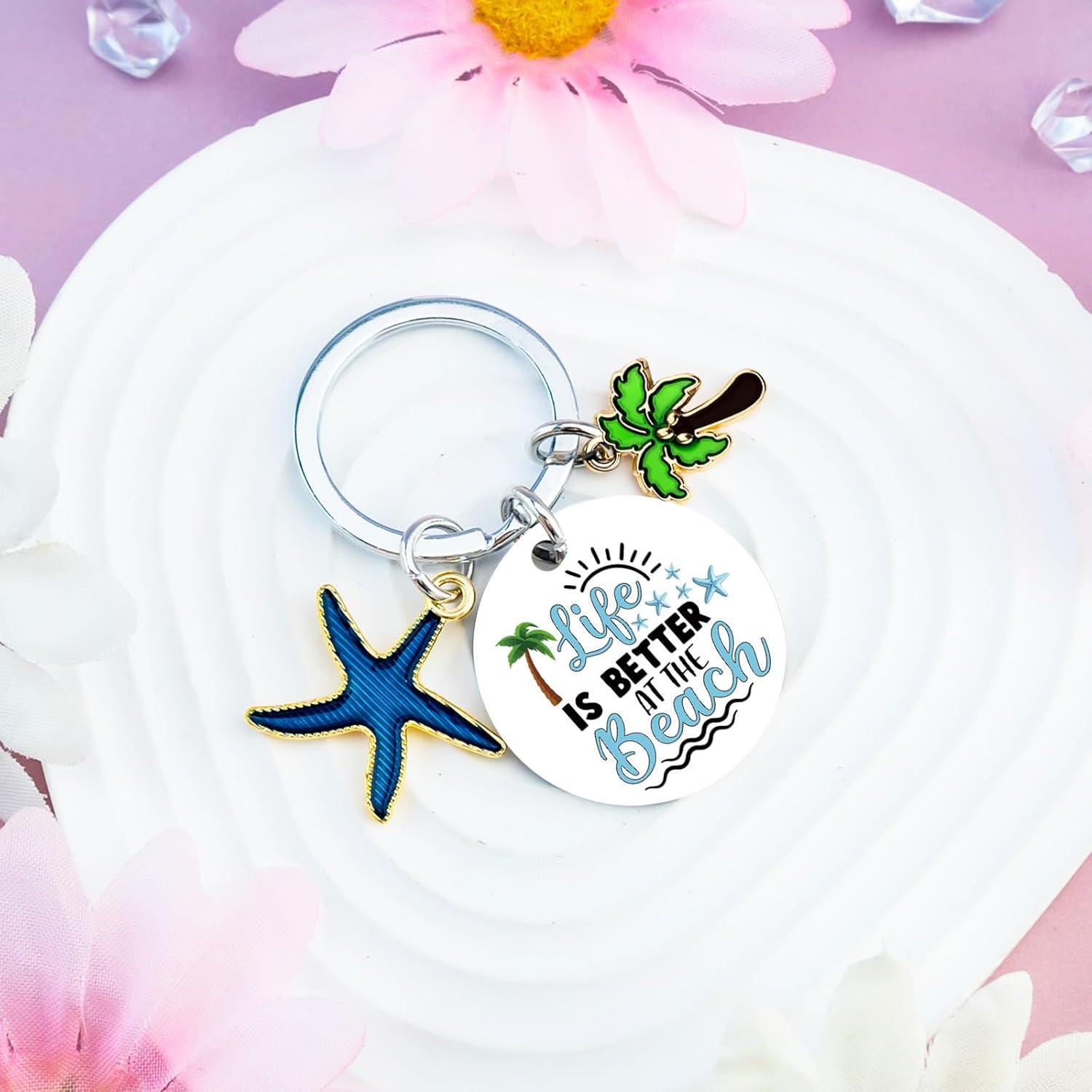 Llavero de Playa con Estrella de Mar y Palmera - Regalo Temático
