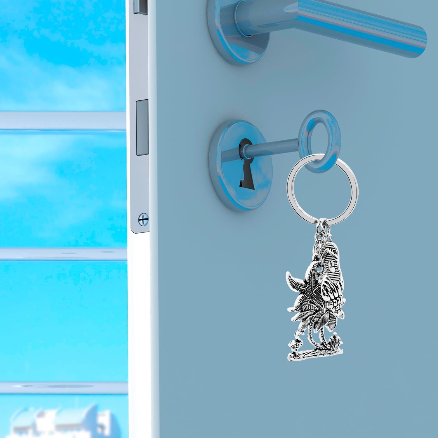 Llavero Temático de Playa 8 Piezas Aleación Plata Verano