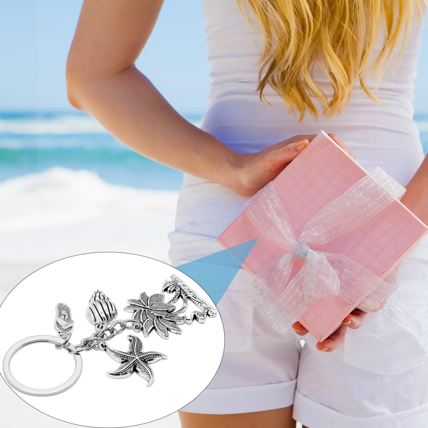 Llavero Temático de Playa 8 Piezas Aleación Plata Verano