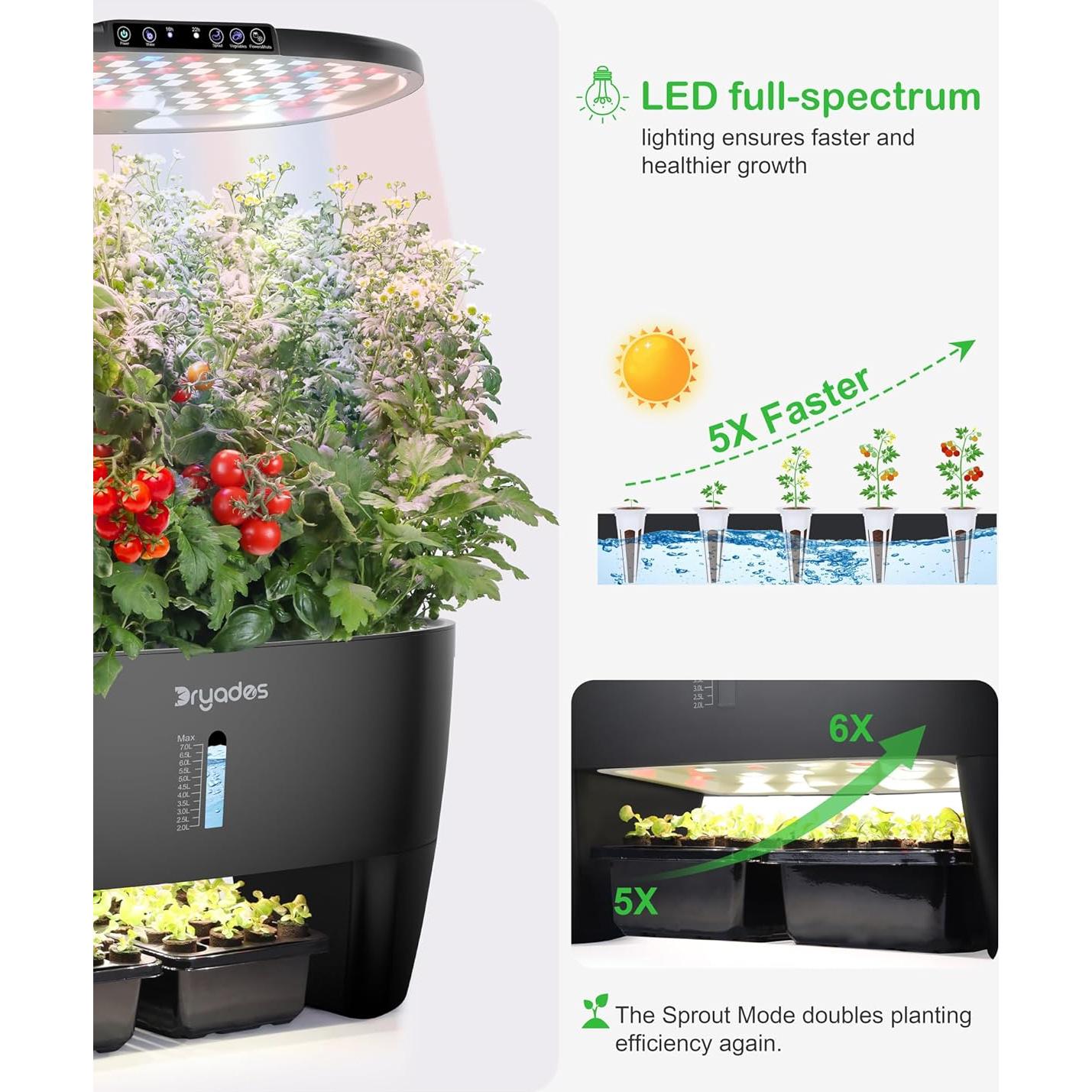 Kit de Cultivo Hidropónico Dryades 16 Cápsulas 7L LED 24W