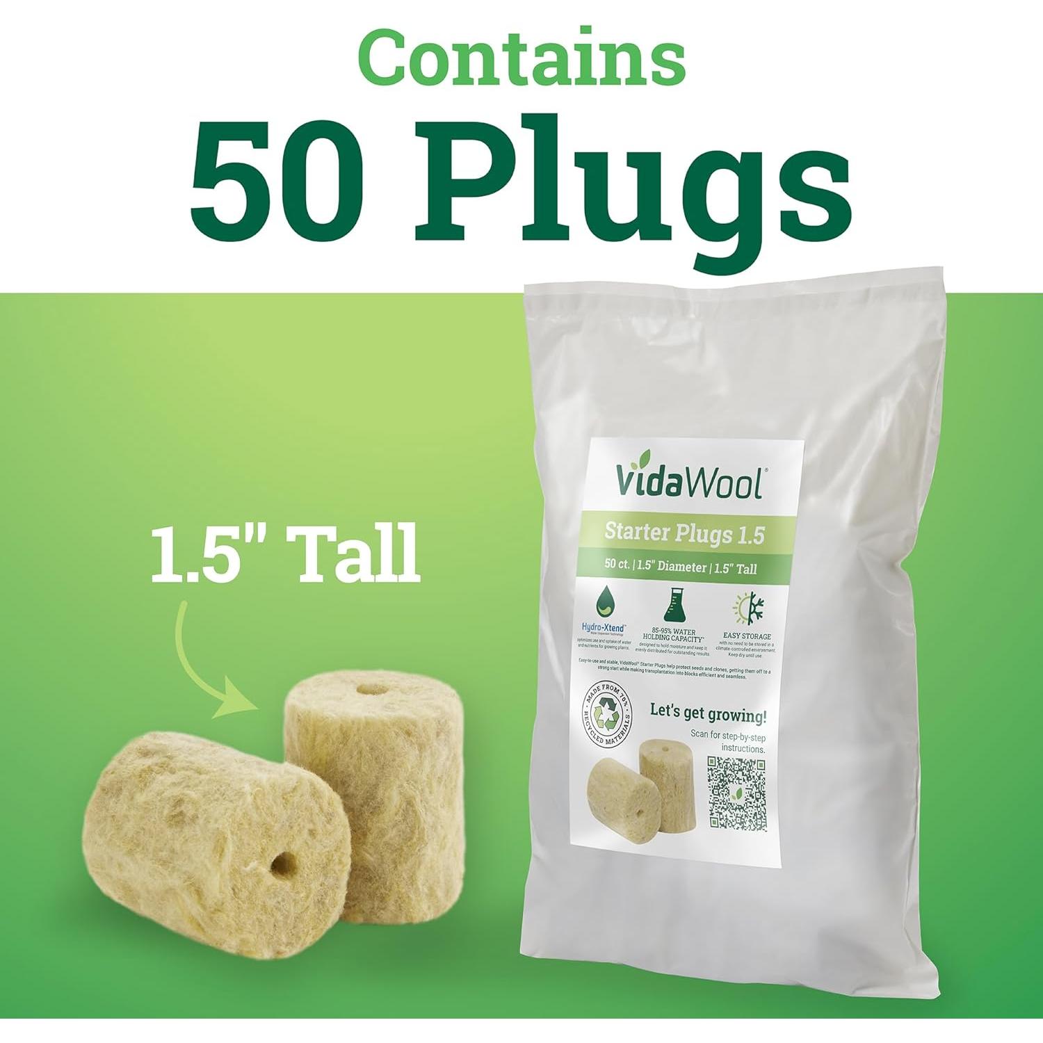 Tapones de Inicio de Semillas VidaWool - 50 Unidades Hidropónicos