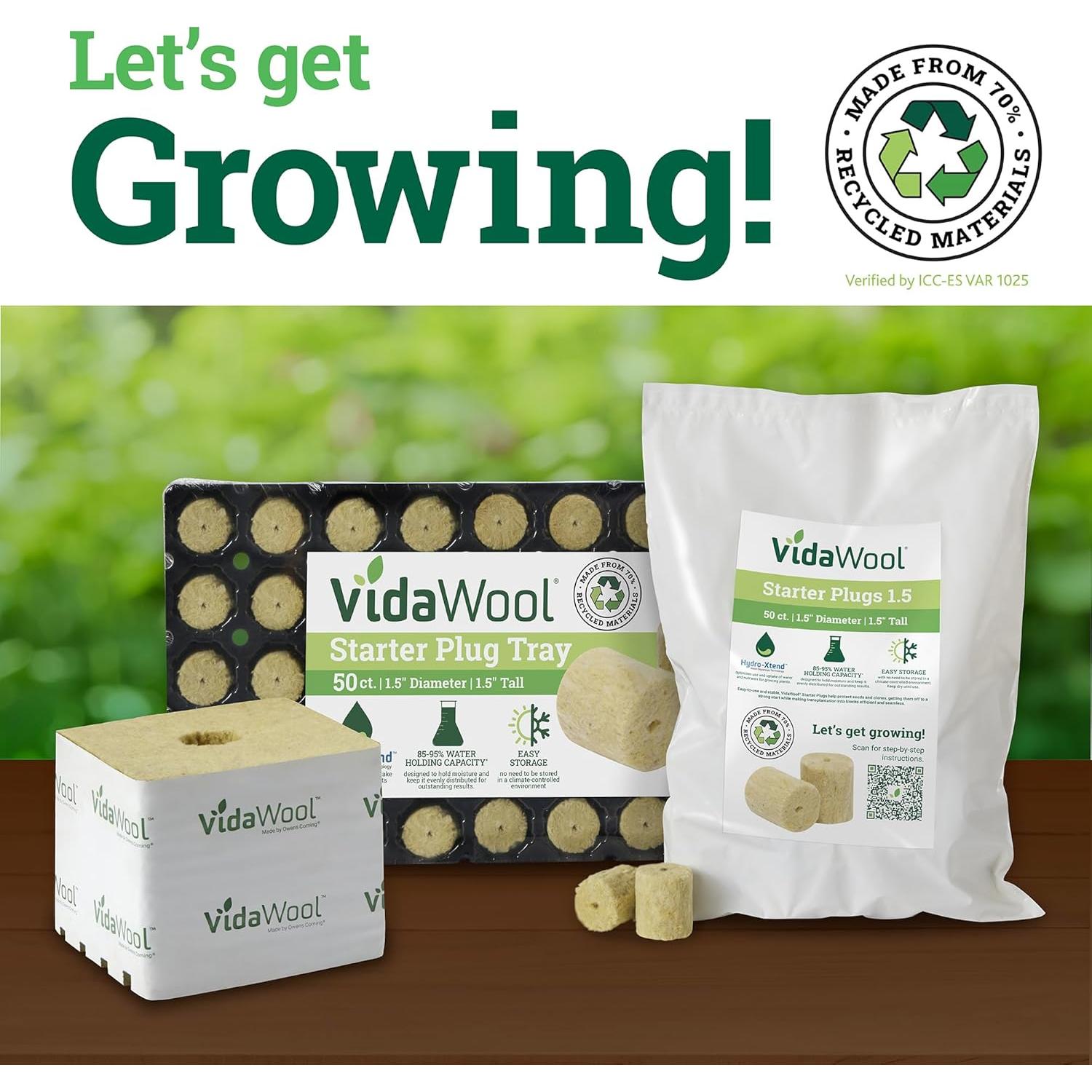 Tapones de Inicio de Semillas VidaWool - 50 Unidades Hidropónicos