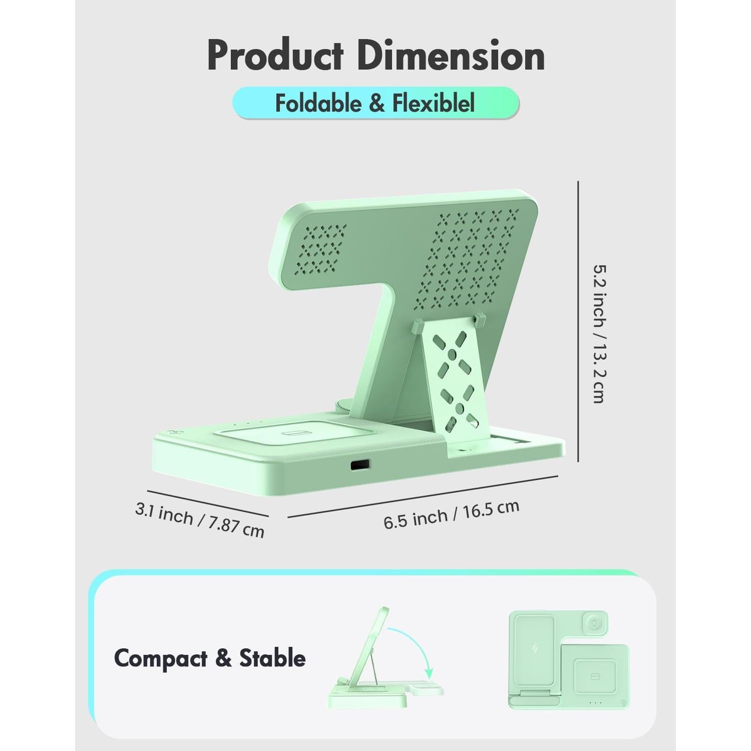 Cargador Inalámbrico 3 en 1 Verde Claro para iPhone y Apple