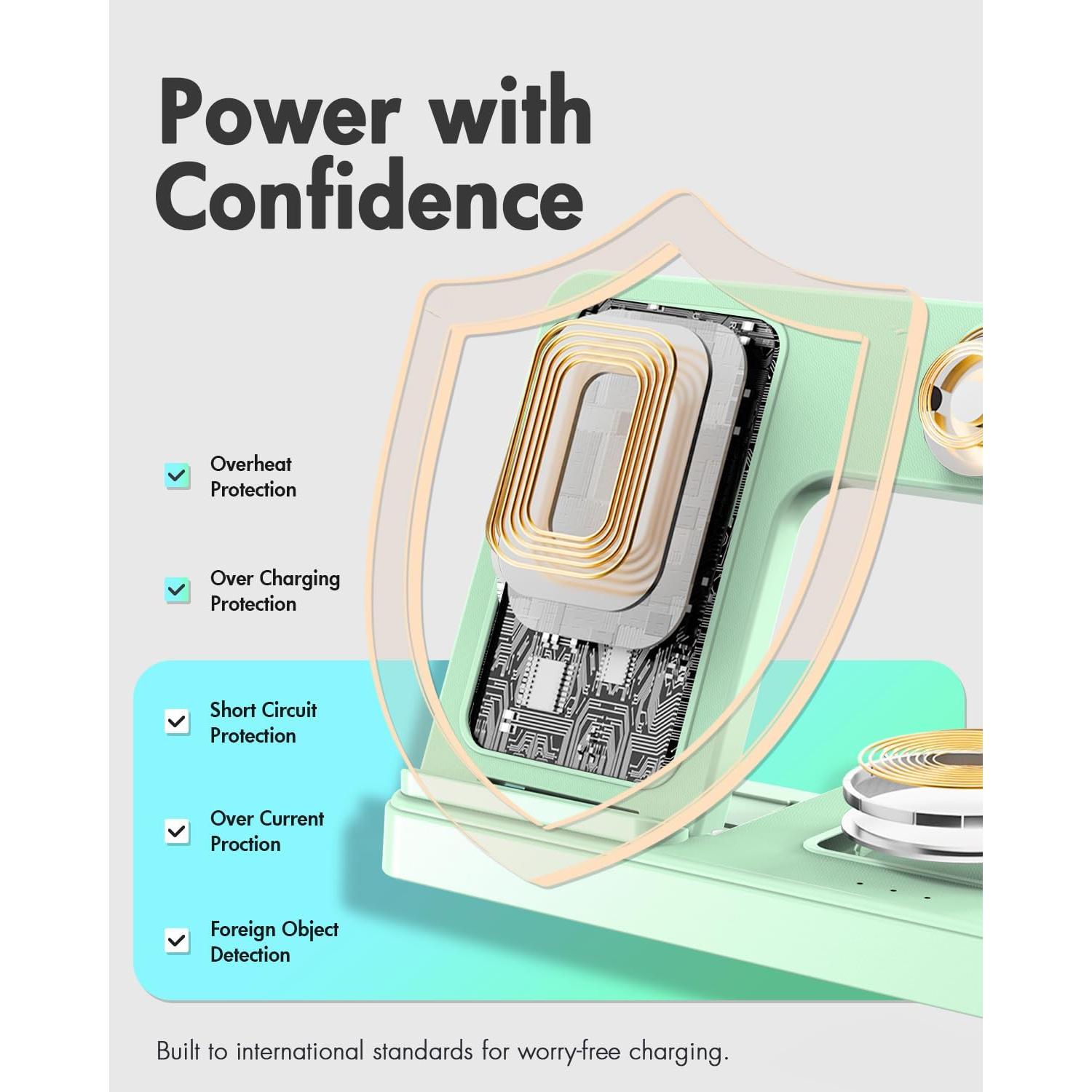 Cargador Inalámbrico 3 en 1 Verde Claro para iPhone y Apple