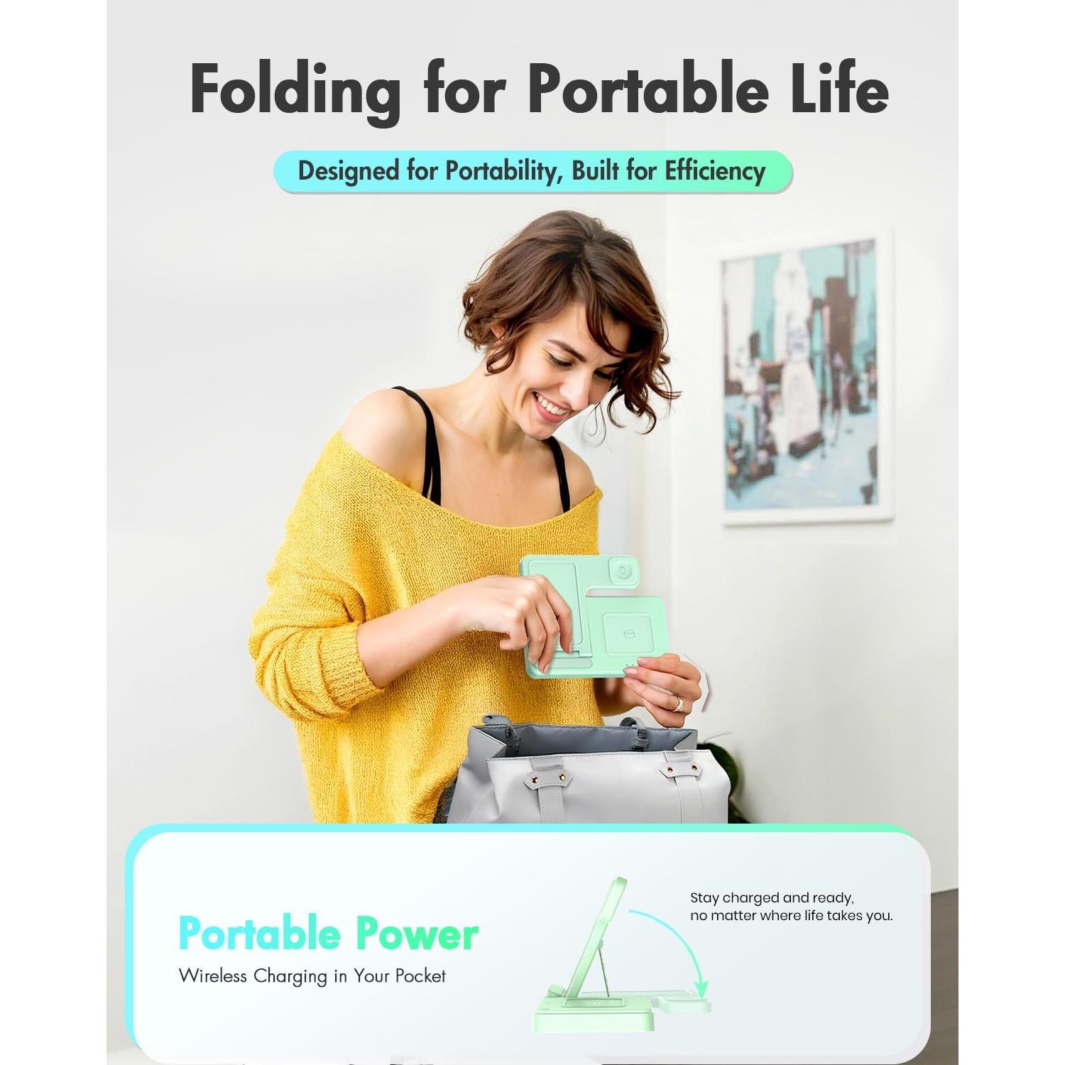 Cargador Inalámbrico 3 en 1 Verde Claro para iPhone y Apple