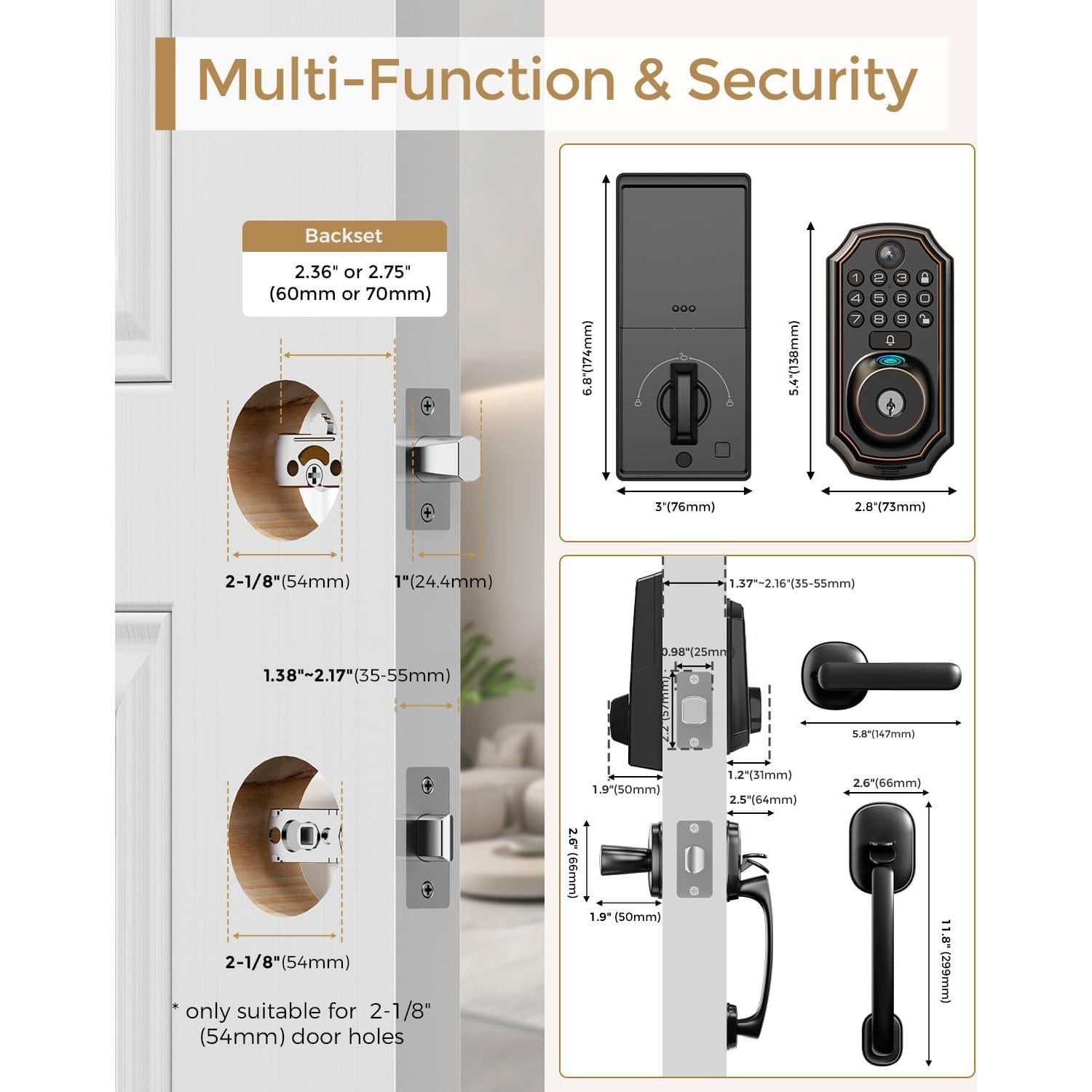Cerradura Inteligente WiFi ARPHA D289+H100-NEW con Cámara y Huella