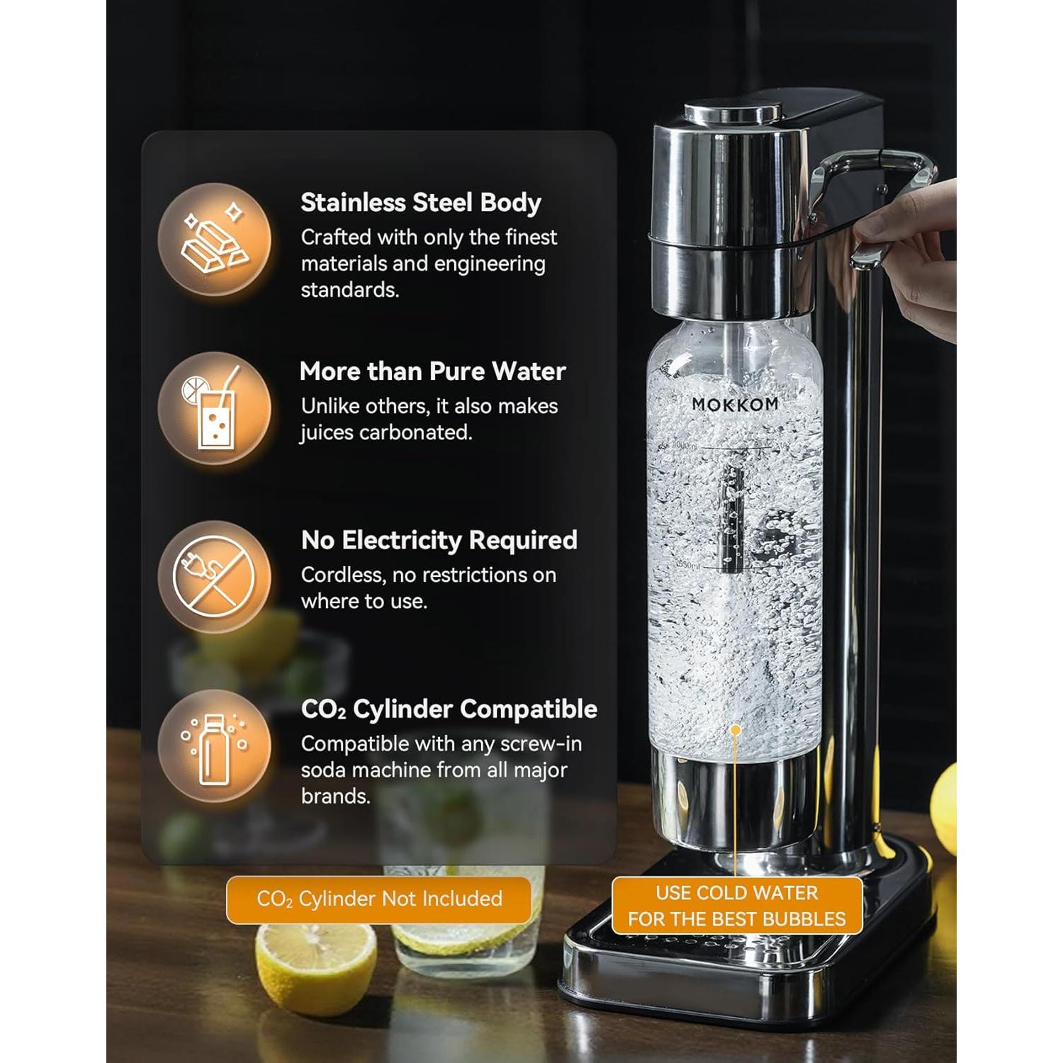 MOKKOM Máquina de Agua Espumosa 1L - Carbonatador Acero Inoxidable