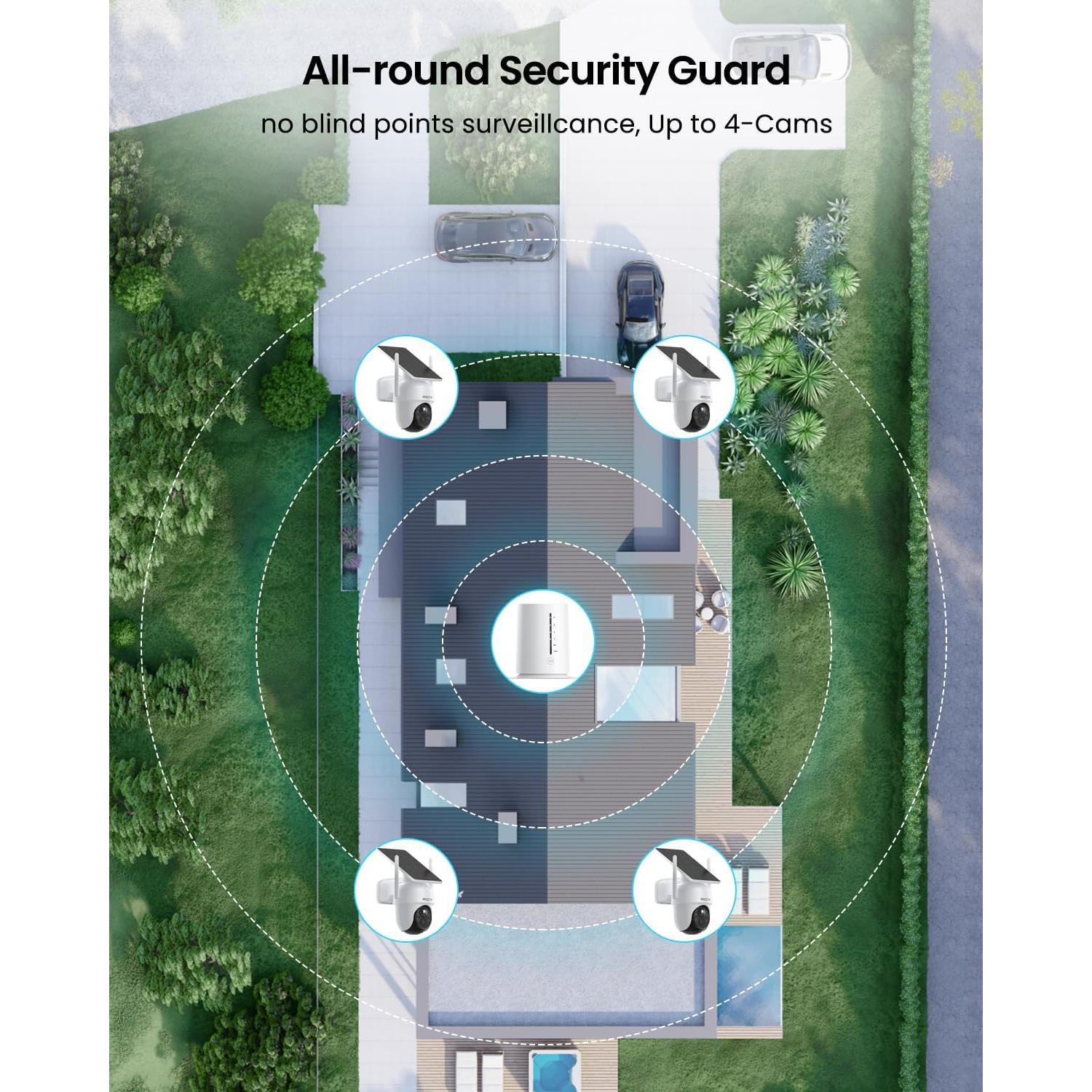 Cámara de Seguridad Inalámbrica Solar ARCCTV Q4, 4MP, 4 Cámaras, Visión Nocturna HD, 64GB