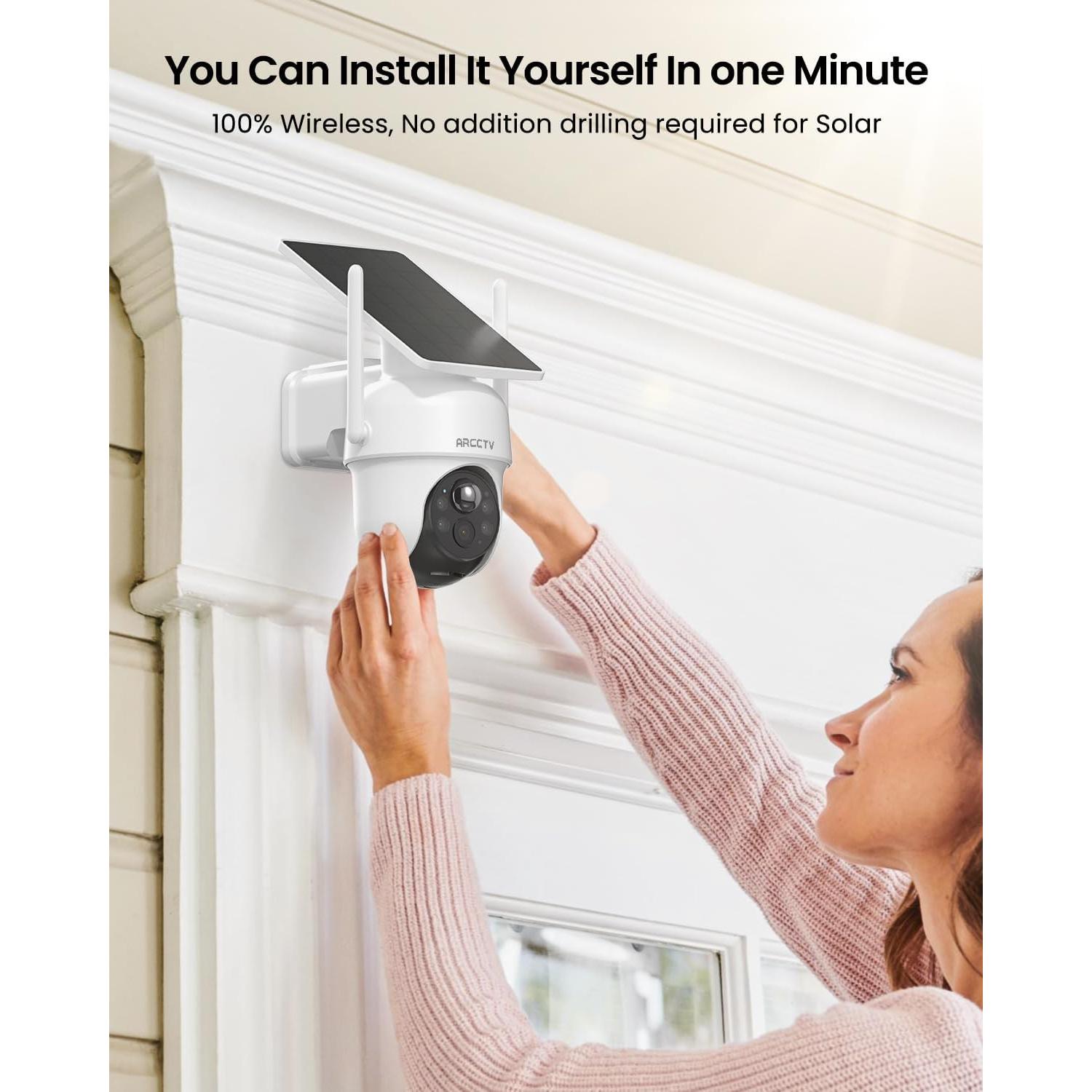 Cámara de Seguridad Inalámbrica Solar ARCCTV Q4, 4MP, 4 Cámaras, Visión Nocturna HD, 64GB