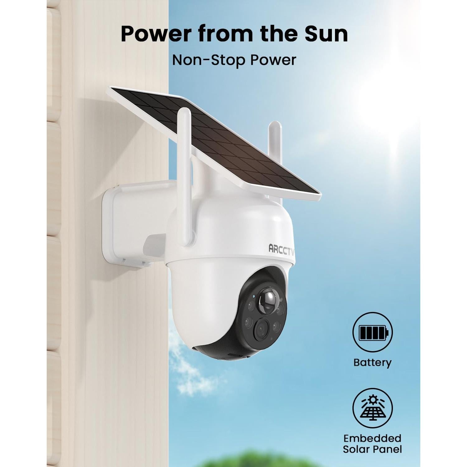 Cámara de Seguridad Inalámbrica Solar ARCCTV Q4, 4MP, 4 Cámaras, Visión Nocturna HD, 64GB