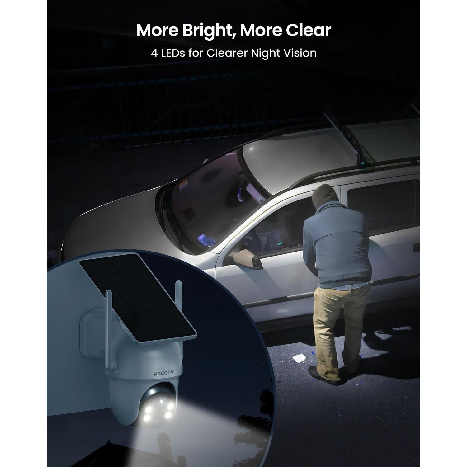 Cámara de Seguridad Inalámbrica Solar ARCCTV Q4, 4MP, 4 Cámaras, Visión Nocturna HD, 64GB