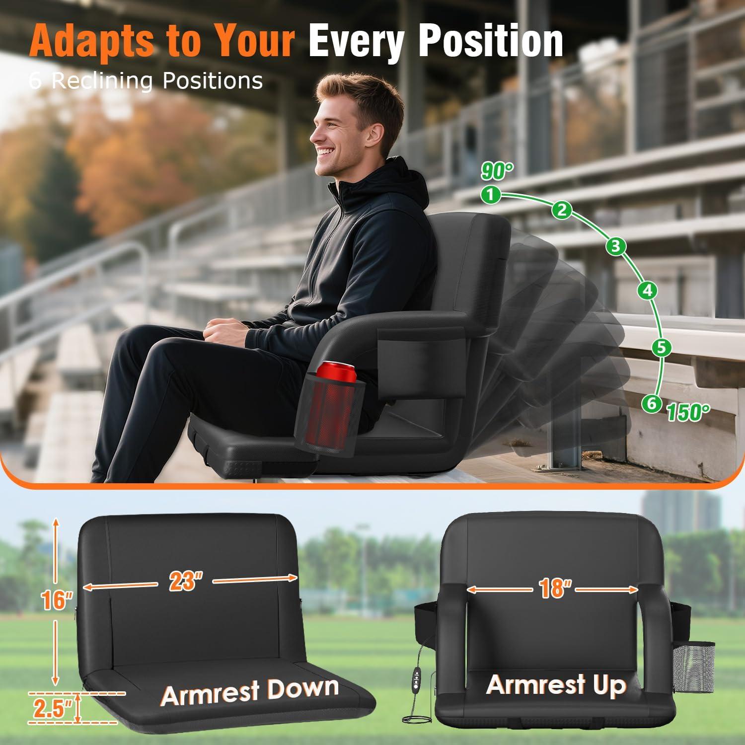 Suteck Asiento de Estadio Calentado Doble Lado 25" Negro