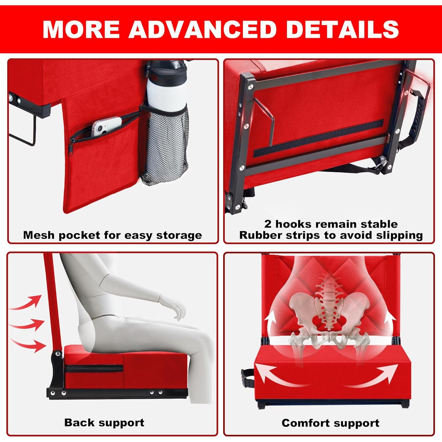 Silla de Estadio Plegable Kaganoon con Cojín Acolchado Rojo