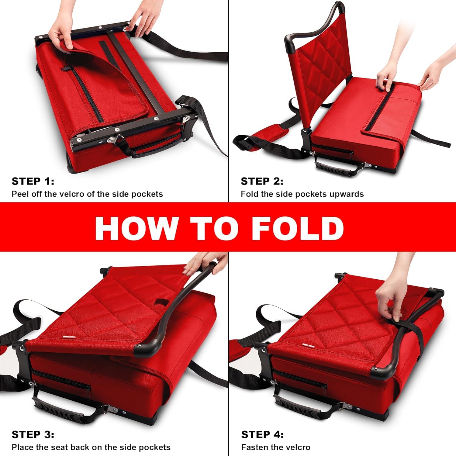 Silla de Estadio Plegable Kaganoon con Cojín Acolchado Rojo