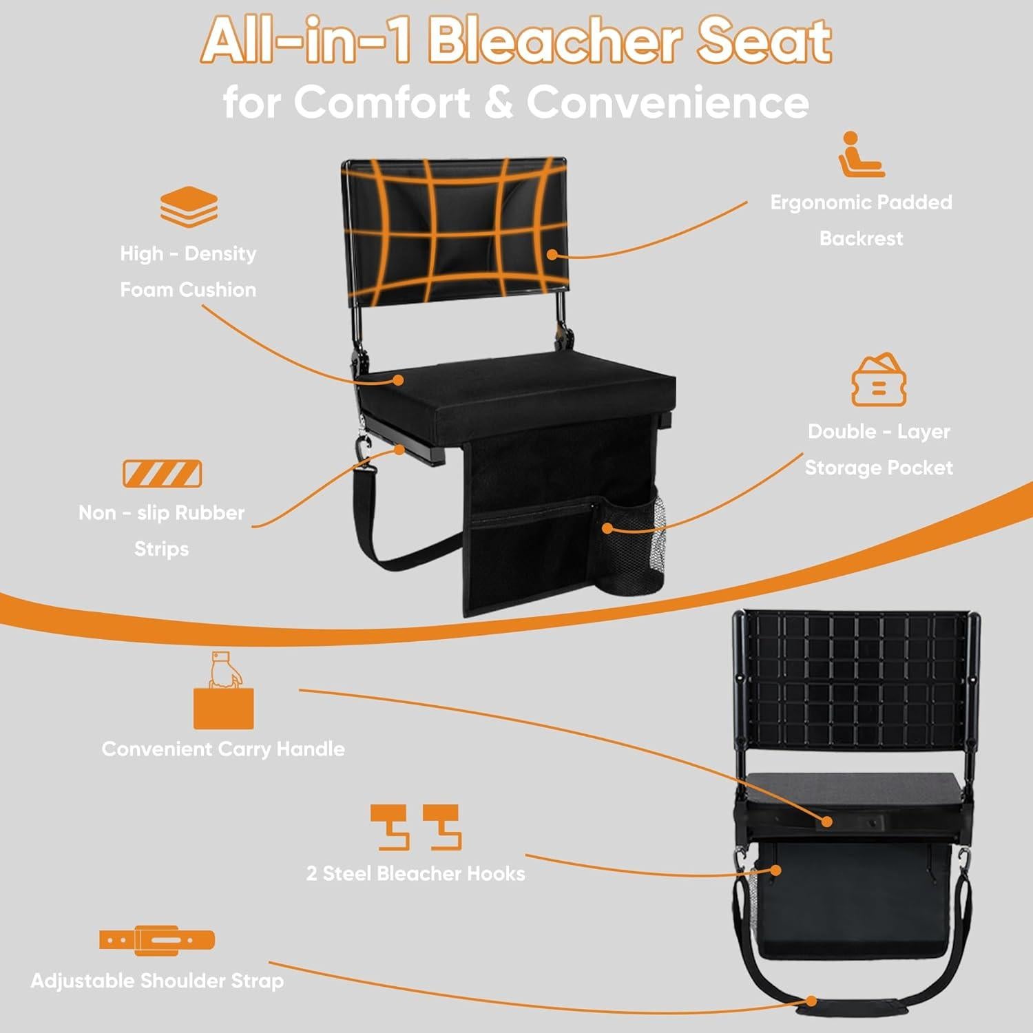 Asiento de Estadio Acolchado Veook DHKTY - Respaldo Ajustable, Portavasos, 3.2 kg