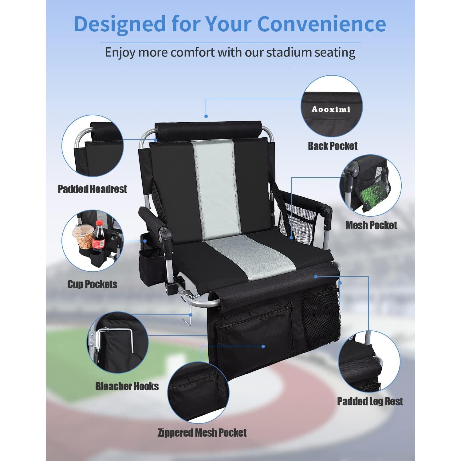 Asiento de Estadio AOOXIMI Plegable con Reposabrazos y Cojín
