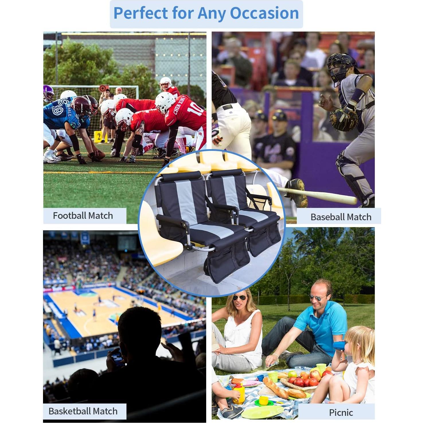 Asiento de Estadio AOOXIMI Plegable con Reposabrazos y Cojín
