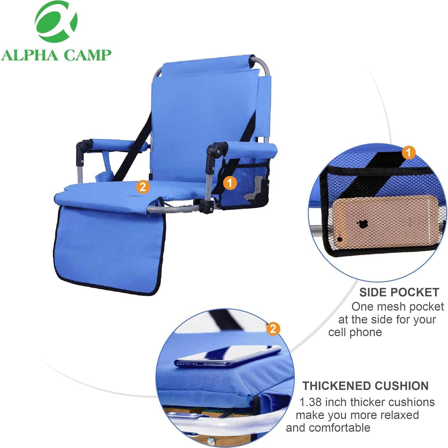 Silla Plegable Acolchada ALPHA CAMP Azul con Reposabrazos