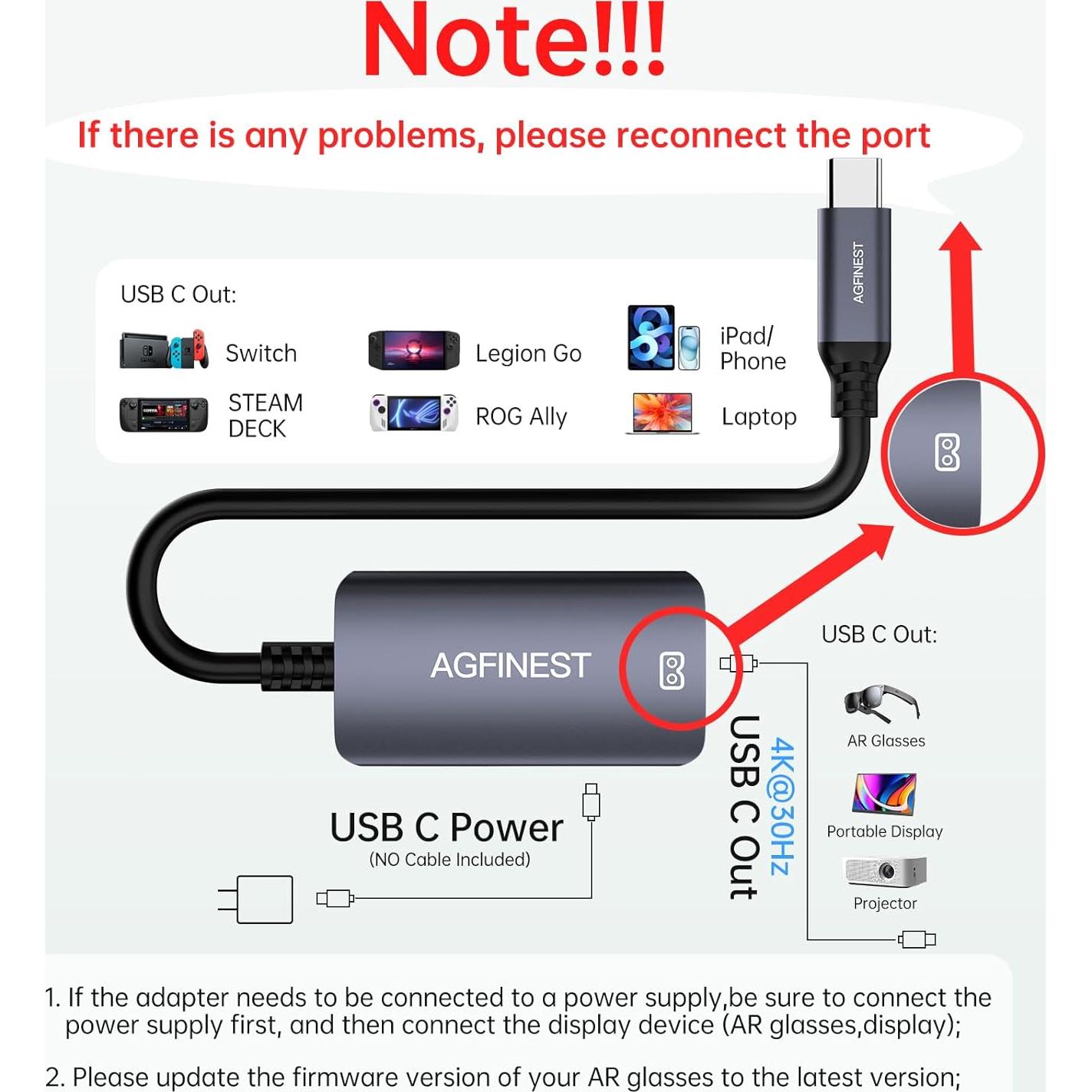 Adaptador USB C a Gafas AR AGFINEST 4K 60Hz PD 100W