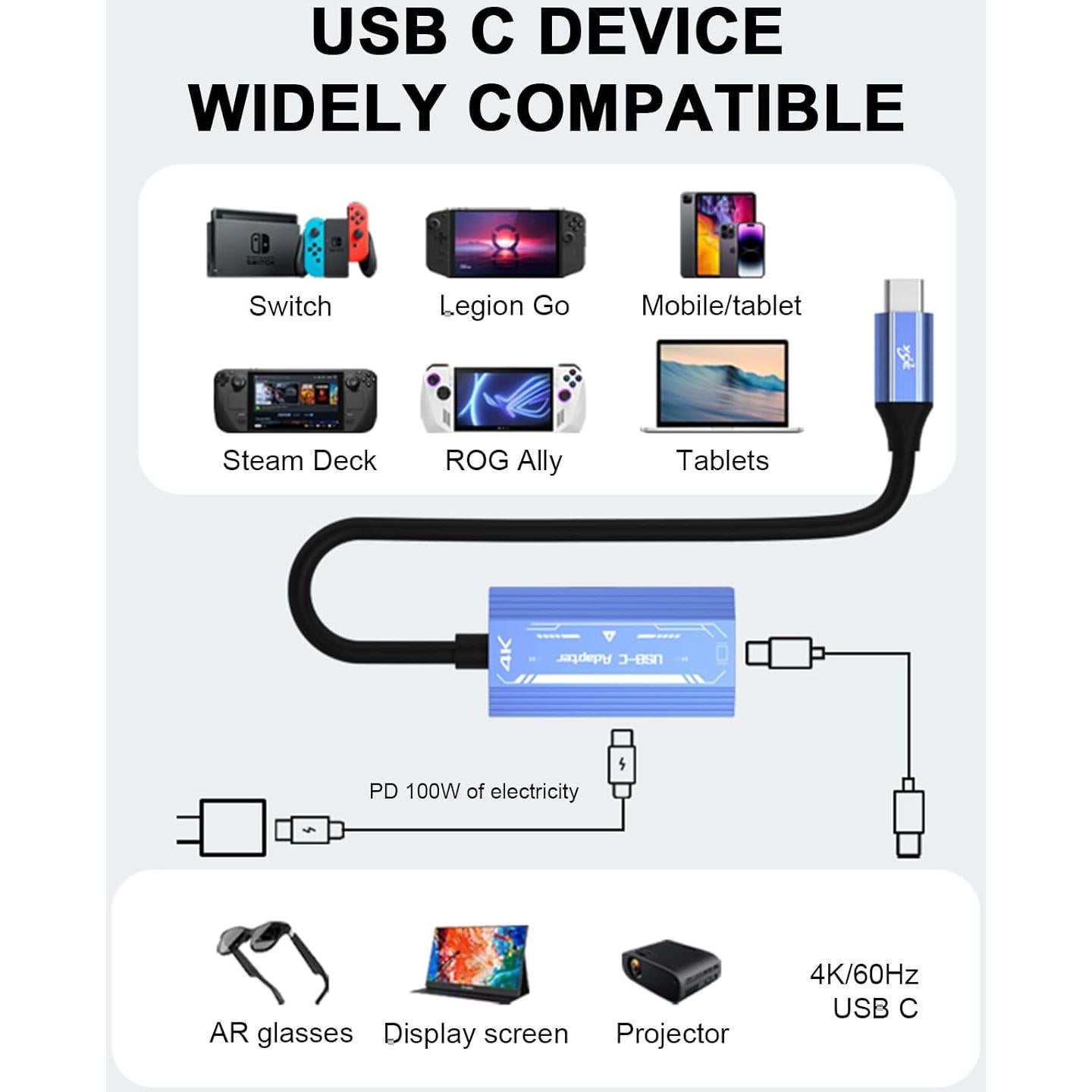 Adaptador HDMI a USB-C 4K 60Hz porpen V278A para Gafas AR